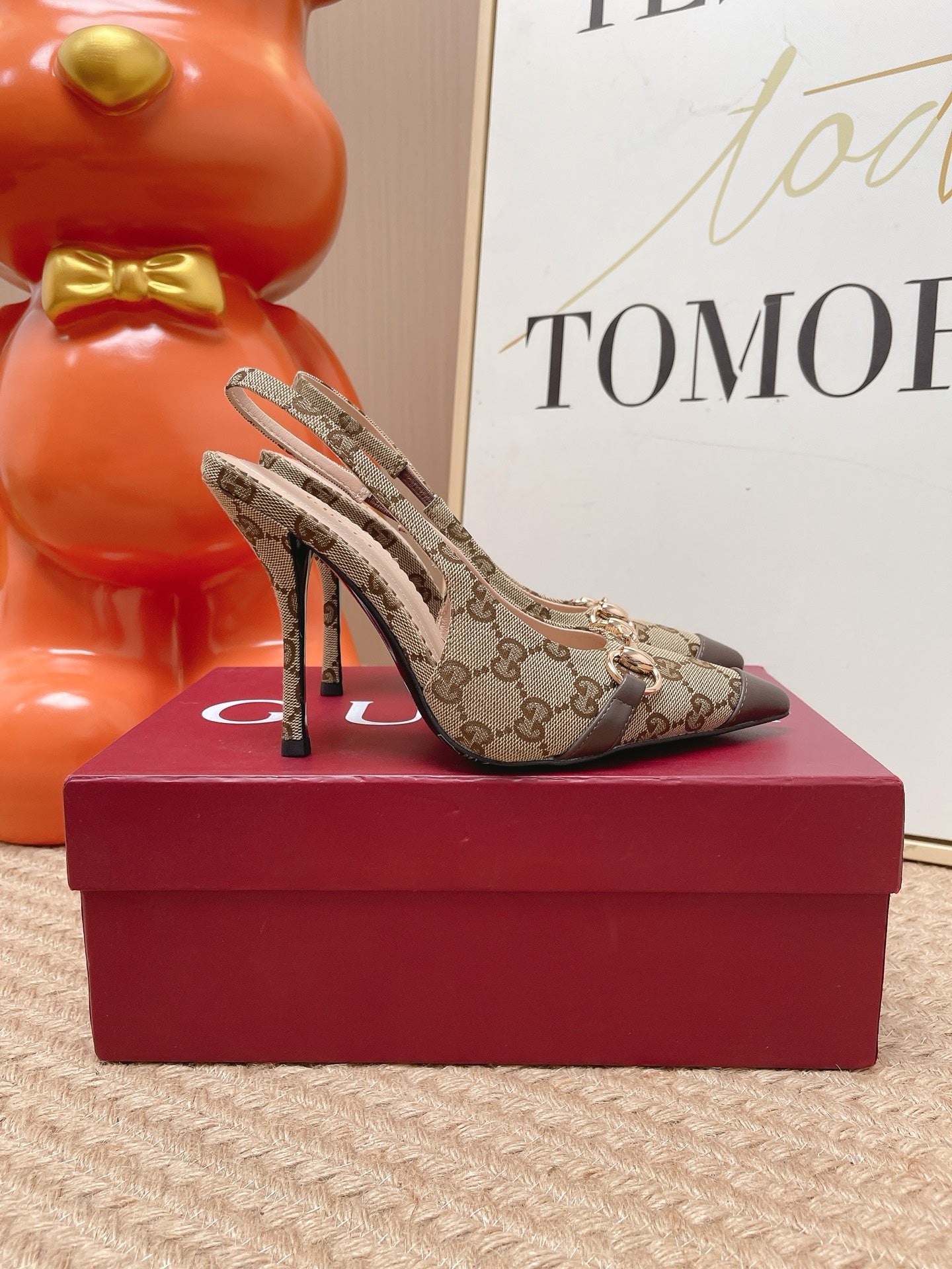 GG 26s Slingback Pump 10.5cm With Horsebit Coffee Beige Canvas 901315