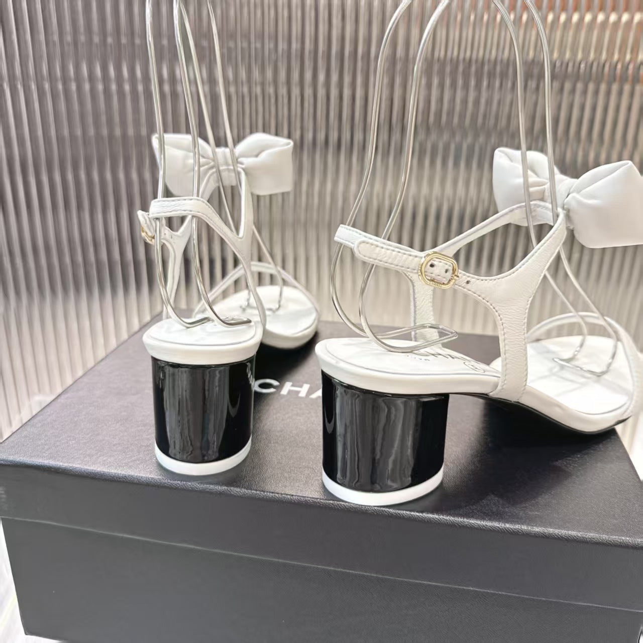 Chanel 2026 Bow-Accented Sandals Block Heel 55mm Sheepskin Leather 791153