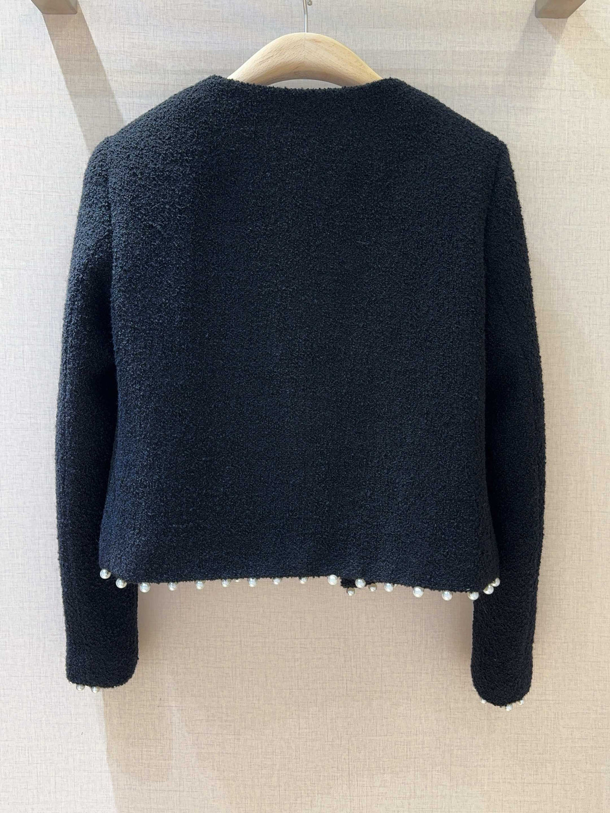 YSL 26s Cropped Jacket Navy Blue Tweed 413215
