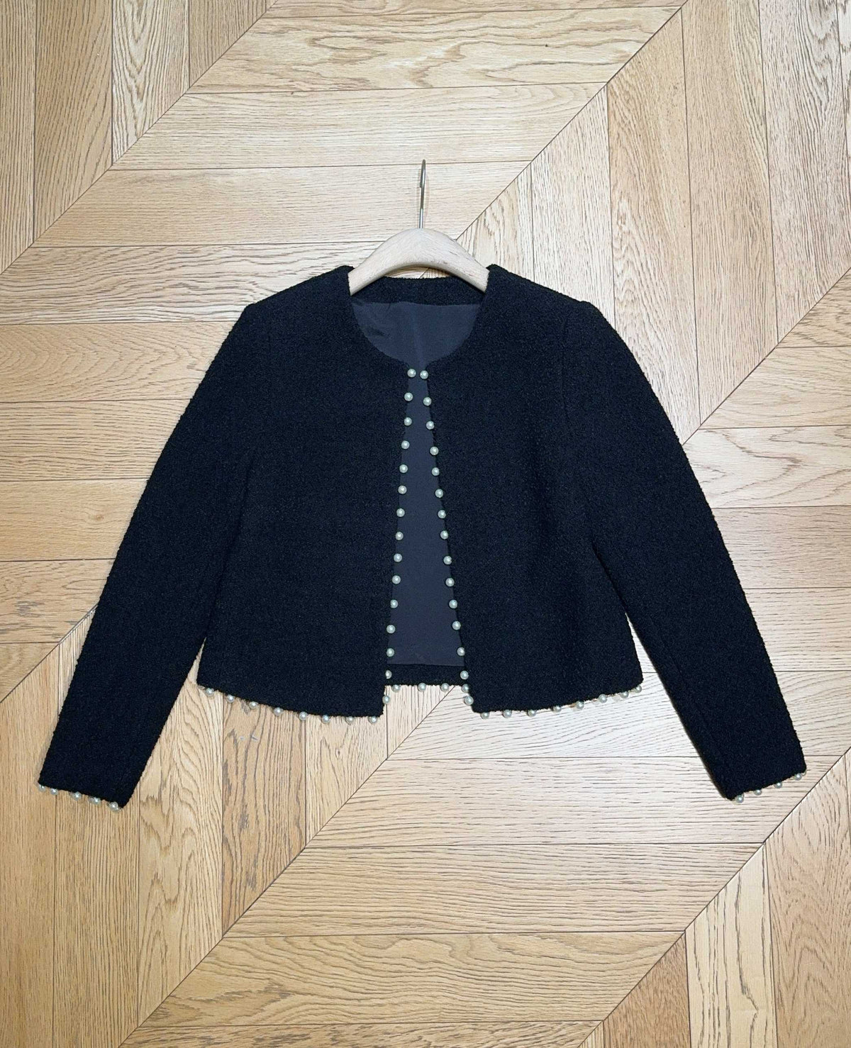YSL 26s Cropped Jacket Navy Blue Tweed 413215