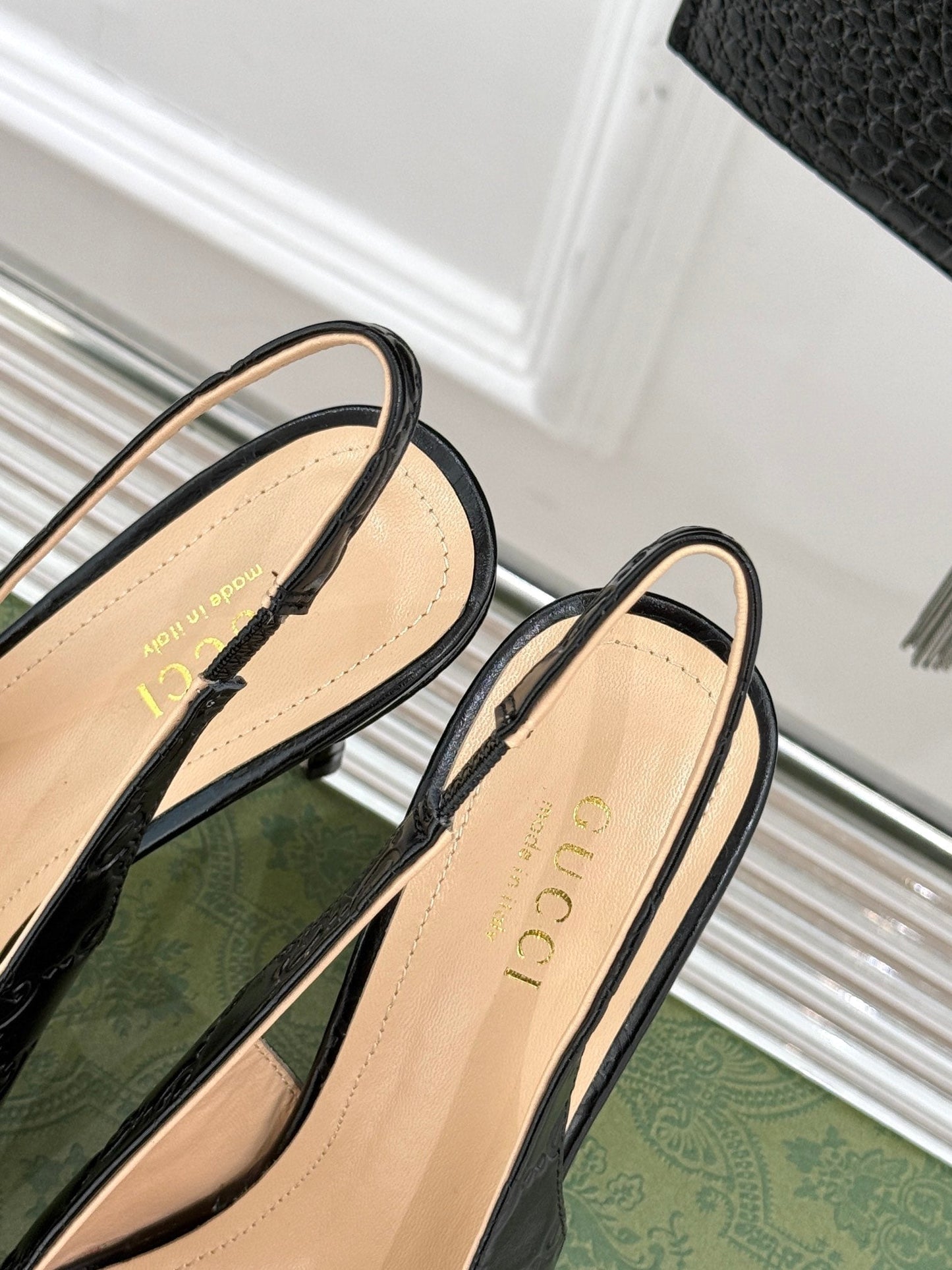 GG Horsebit Slingback 100MM Black GG Leather Point Toe