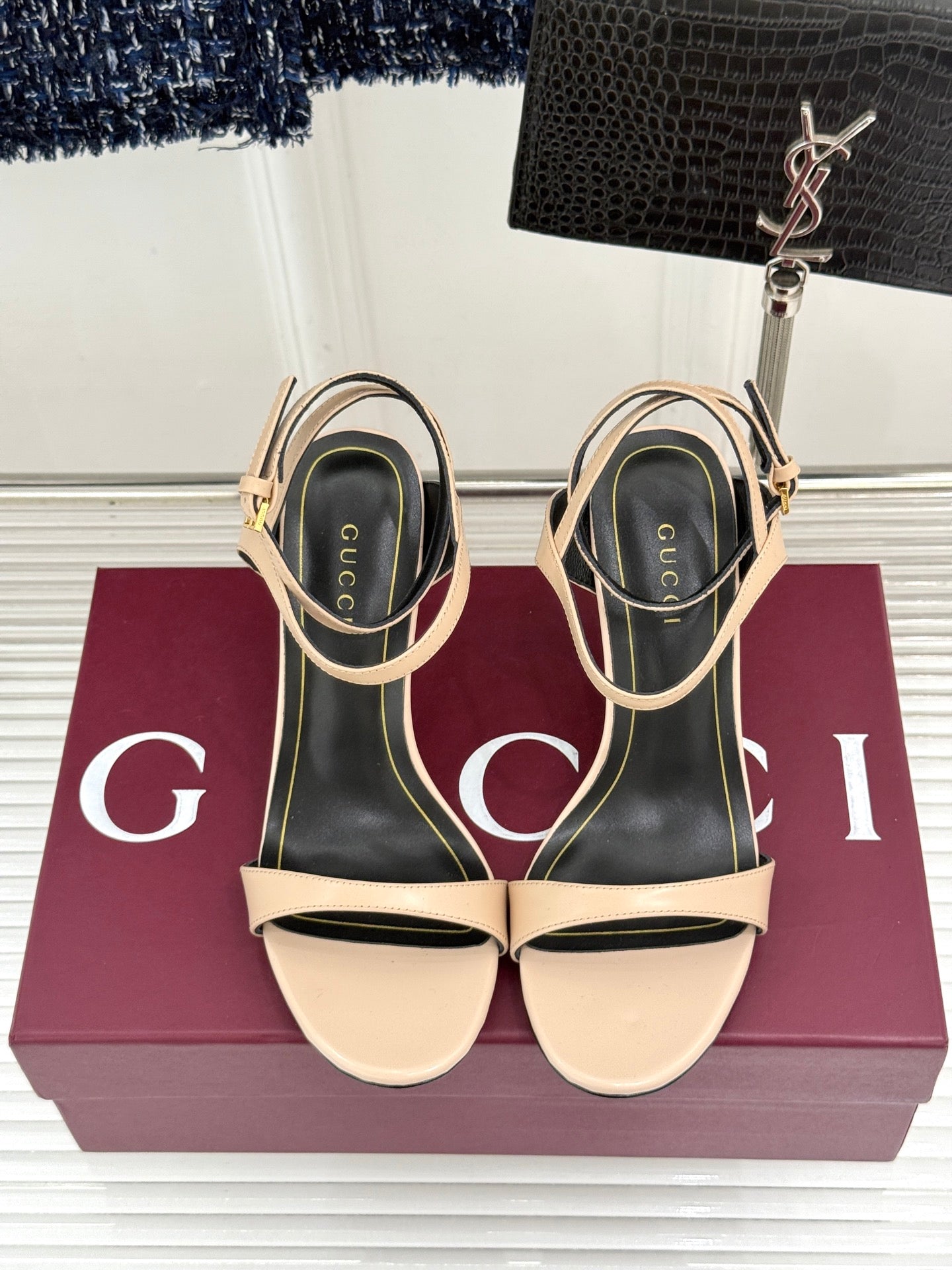 GG Castello Sandals 7.5cm Beige Leather 886483