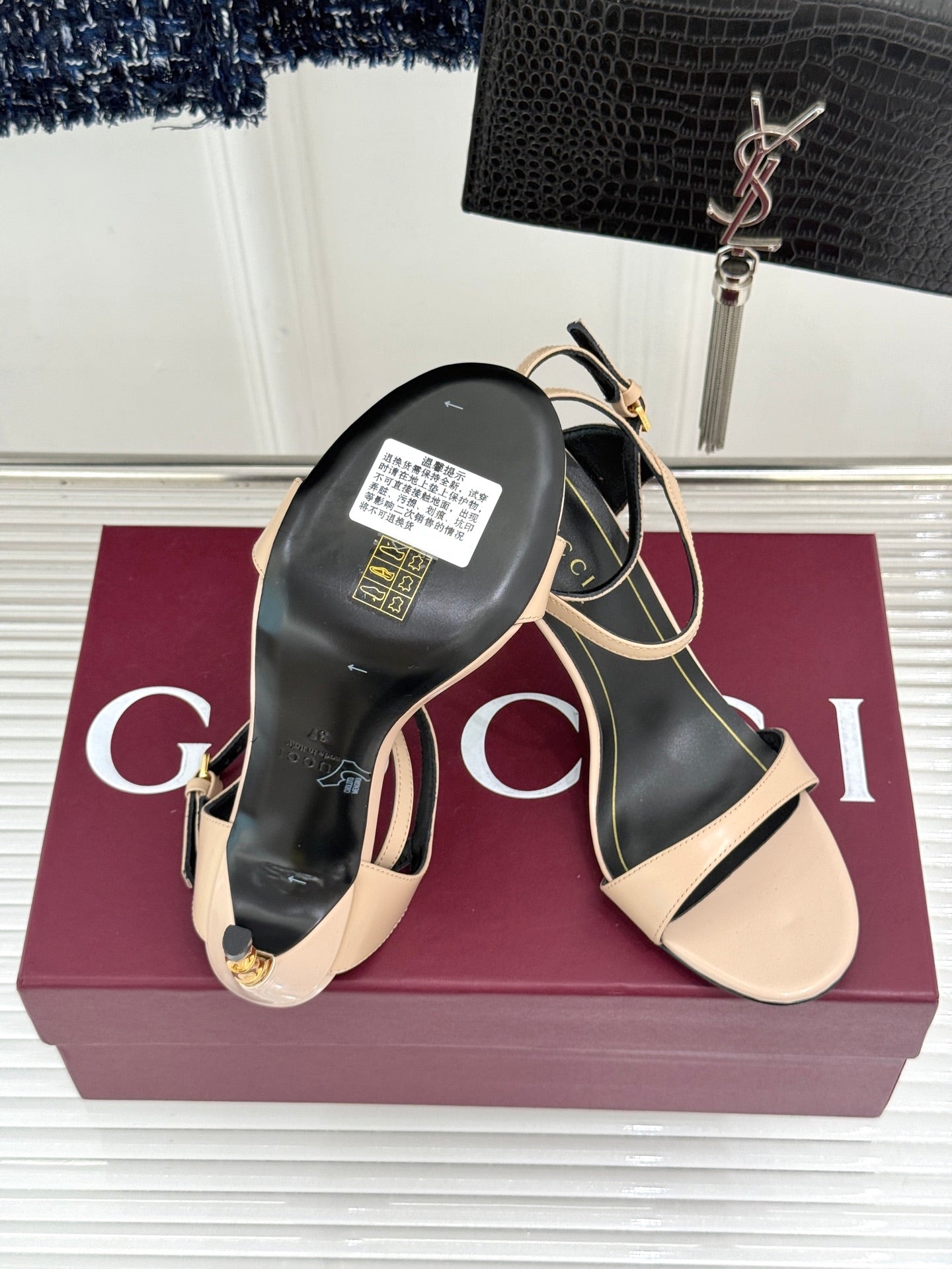 GG Castello Sandals 7.5cm Beige Leather 886483