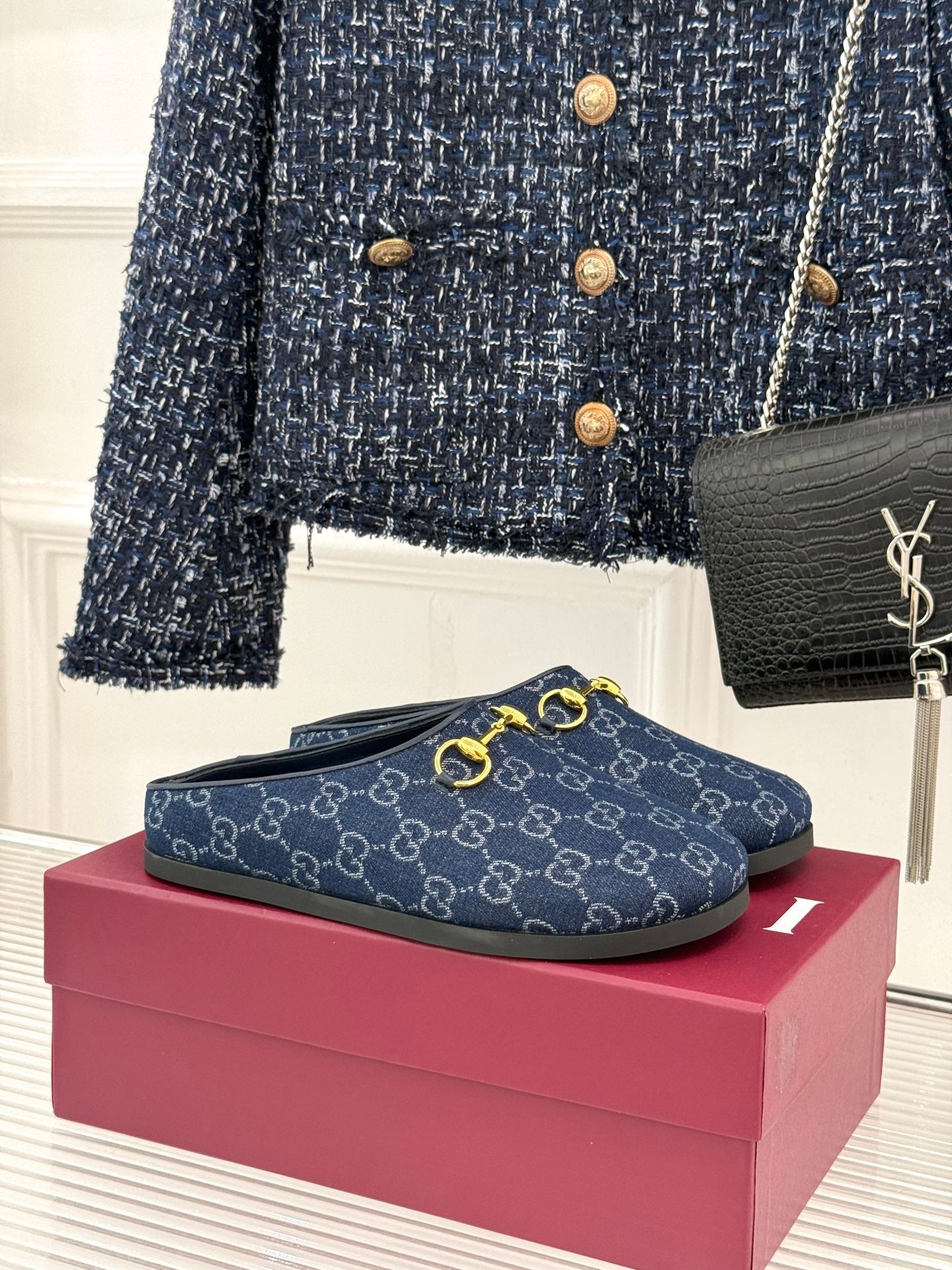 GG Mule With Horsebit Dark Blue Canvas 905744