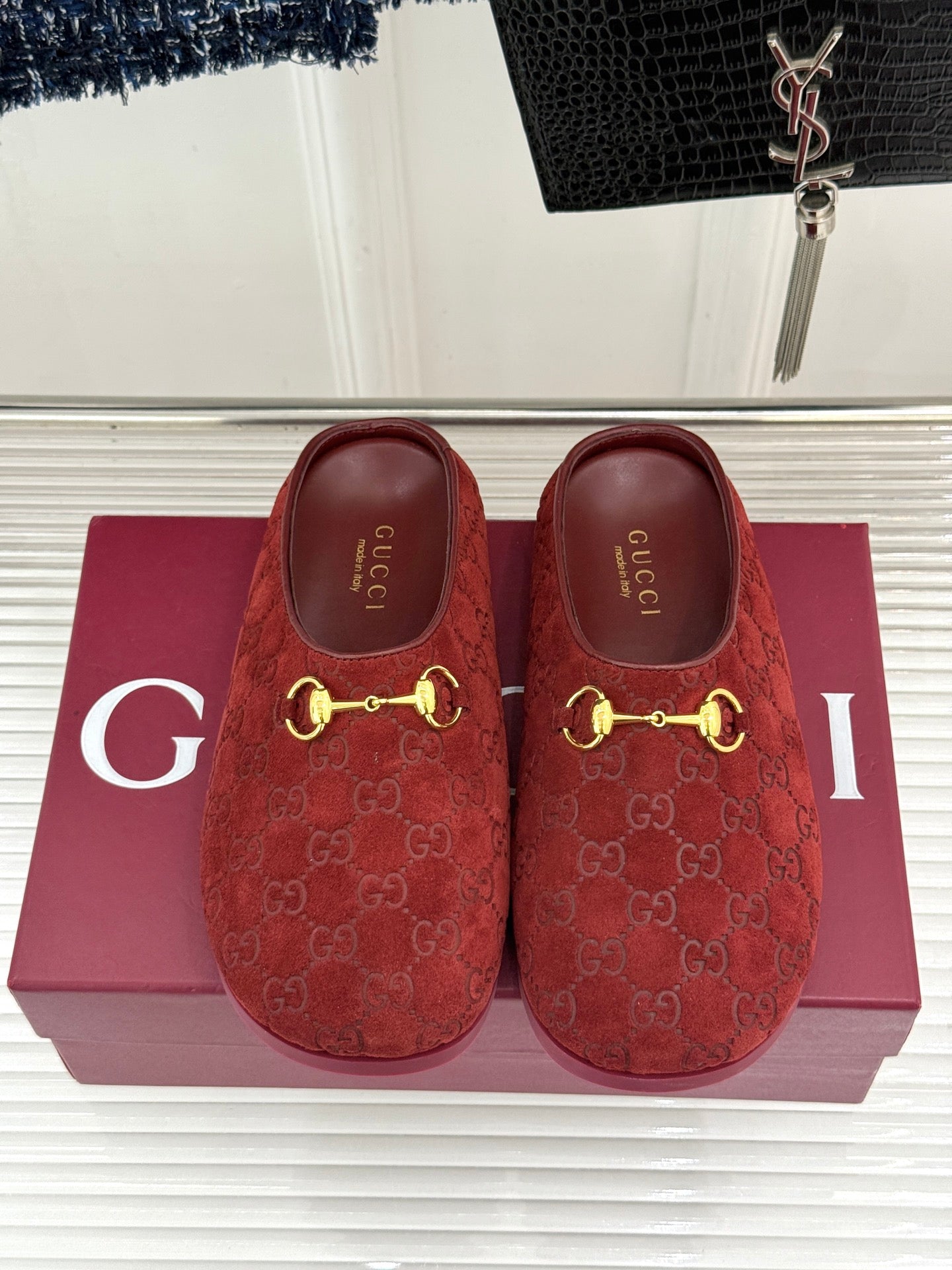 GG Mule With Horsebit Red Suede 905746