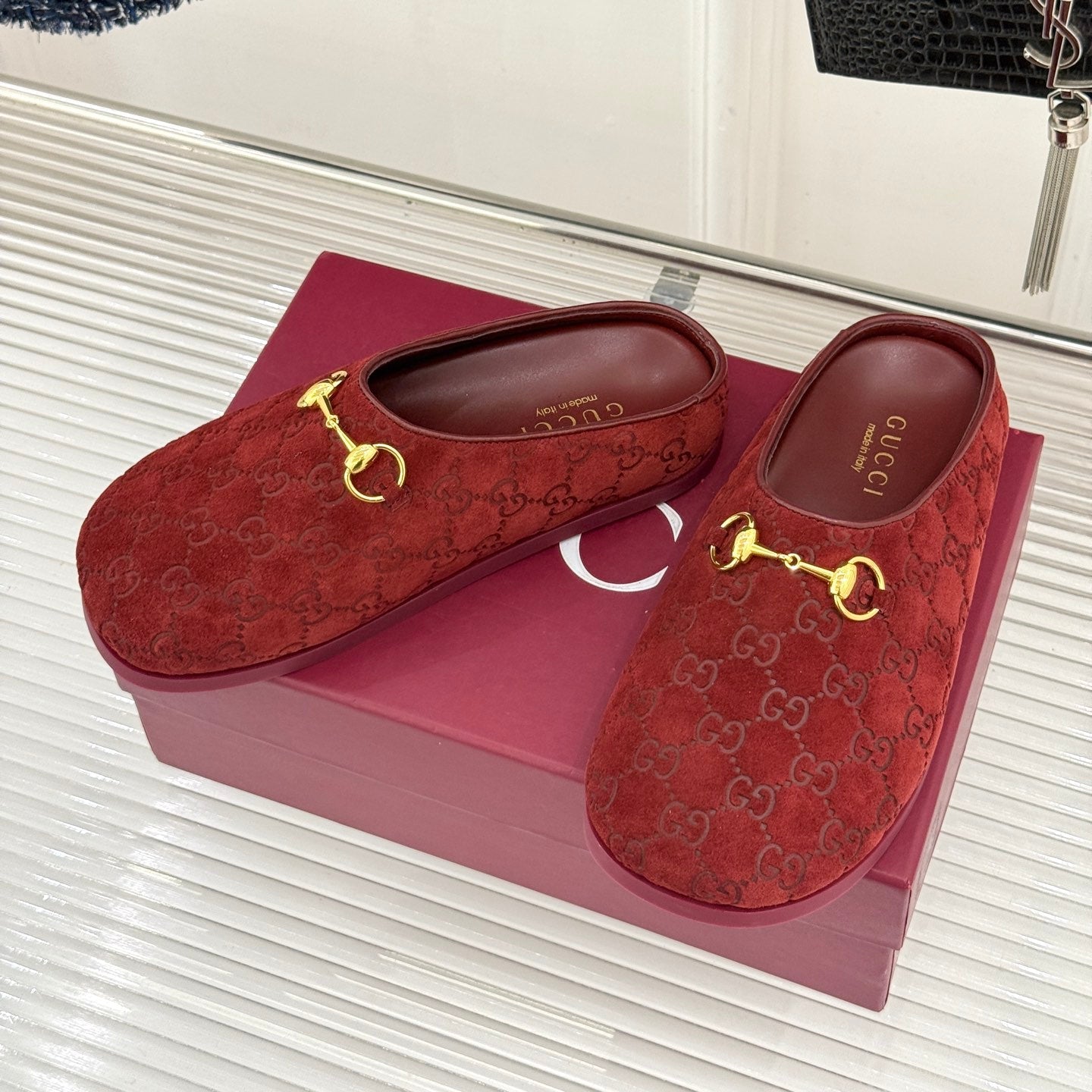 GG Mule With Horsebit Red Suede 905746