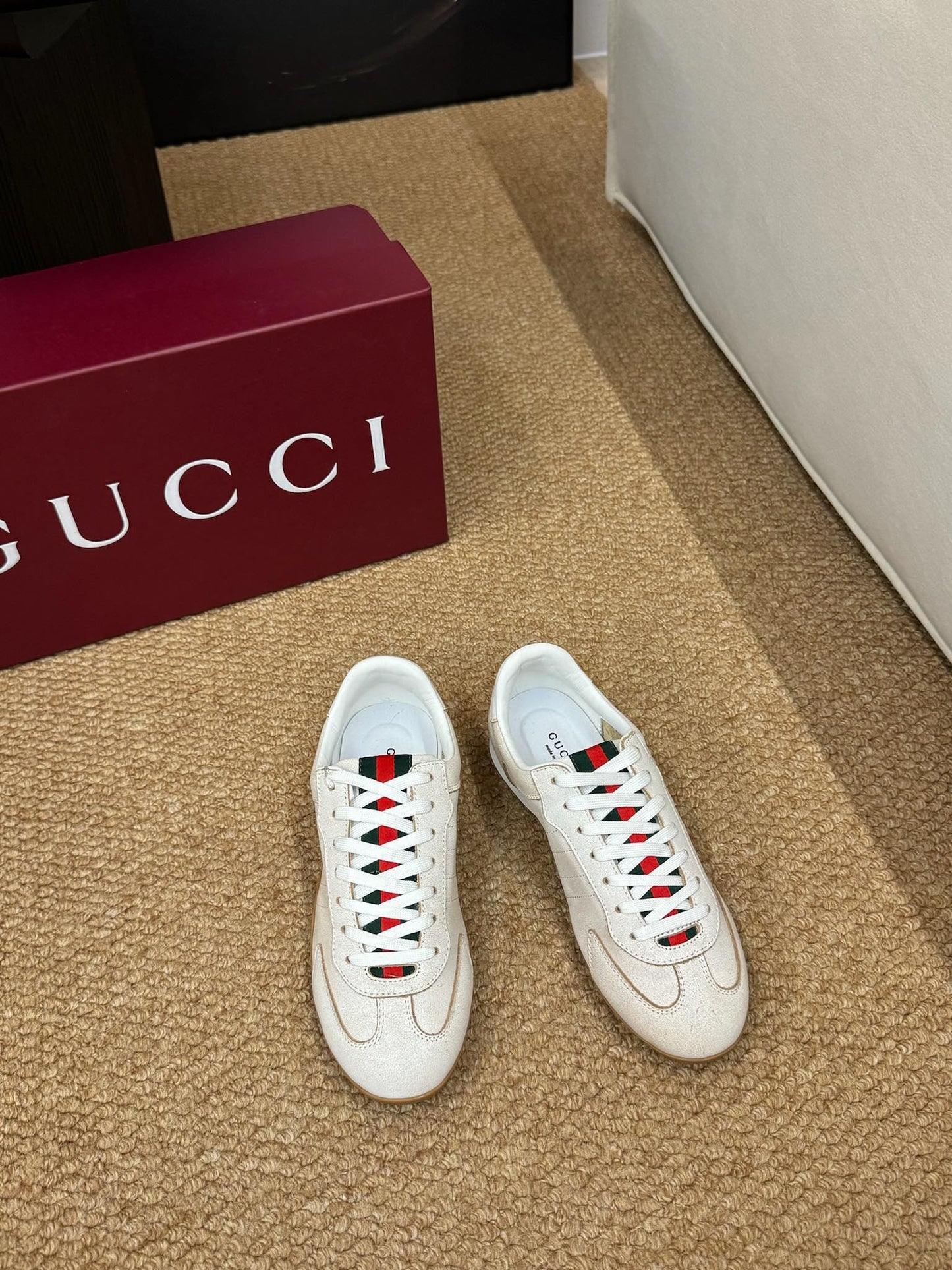 GG 26s Shift Sneakers Ivory Suede Canvas 691474