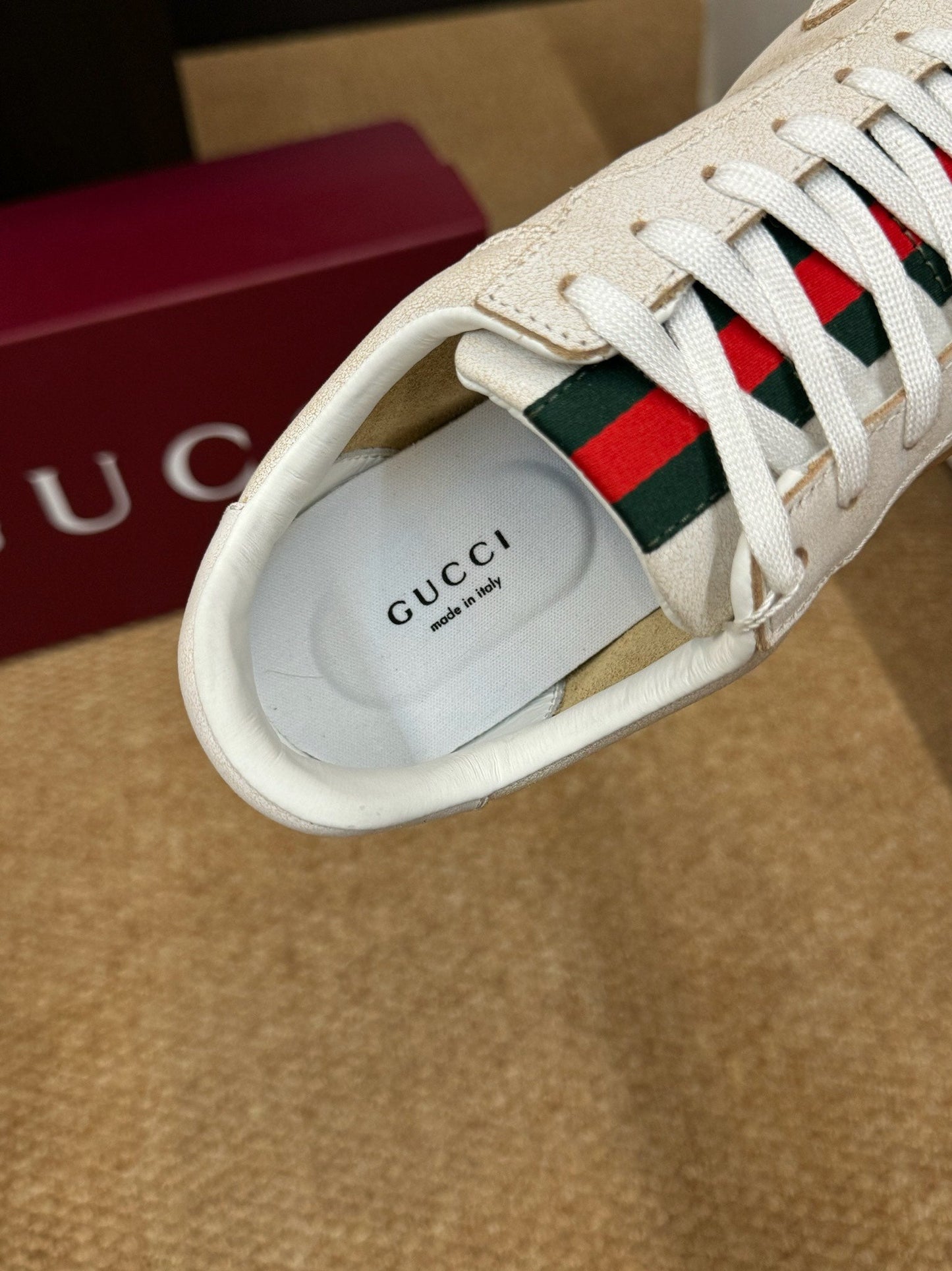 GG 26s Shift Sneakers Ivory Suede Canvas 691474