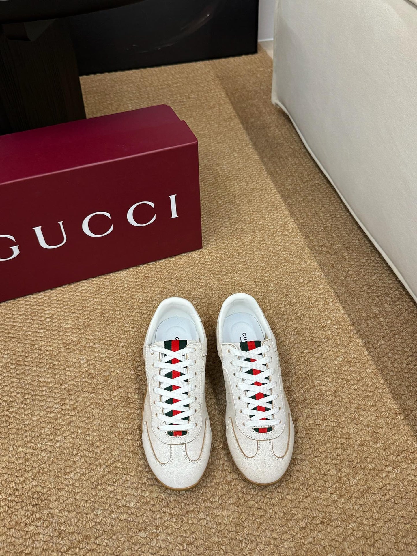 GG 26s Shift Sneakers Ivory Suede Canvas 691474