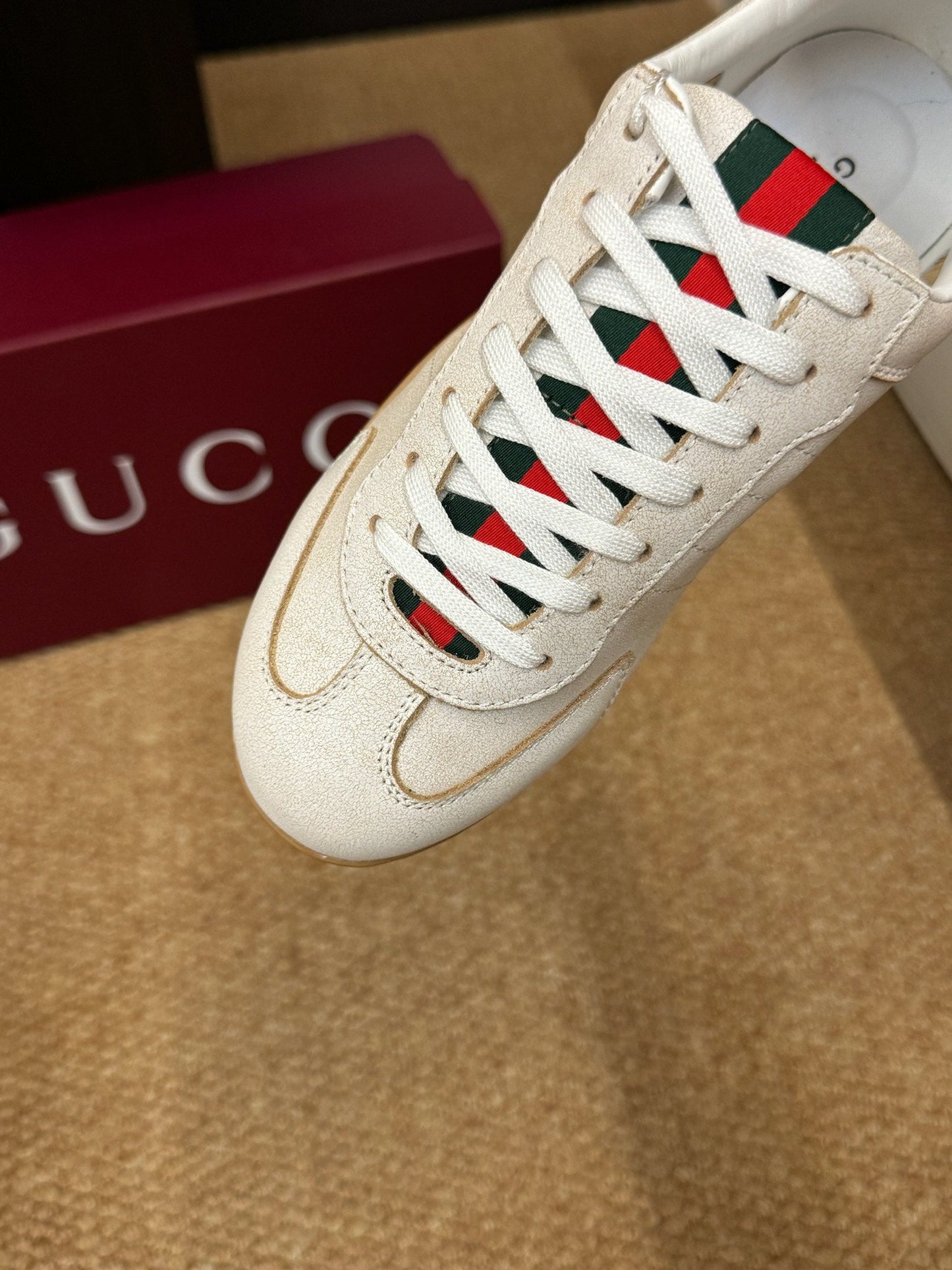 GG 26s Shift Sneakers Ivory Suede Canvas 691474