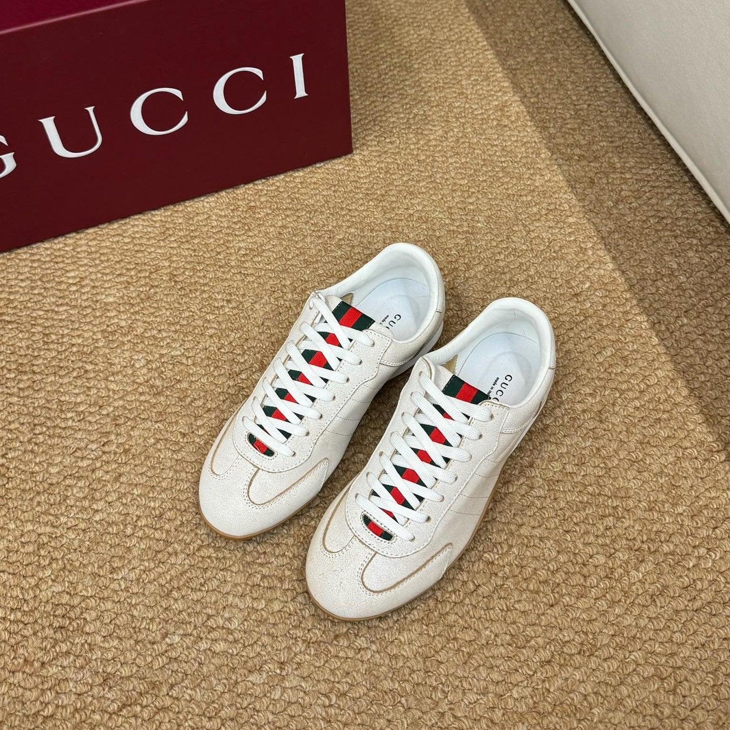 GG 26s Shift Sneakers Ivory Suede Canvas 691474