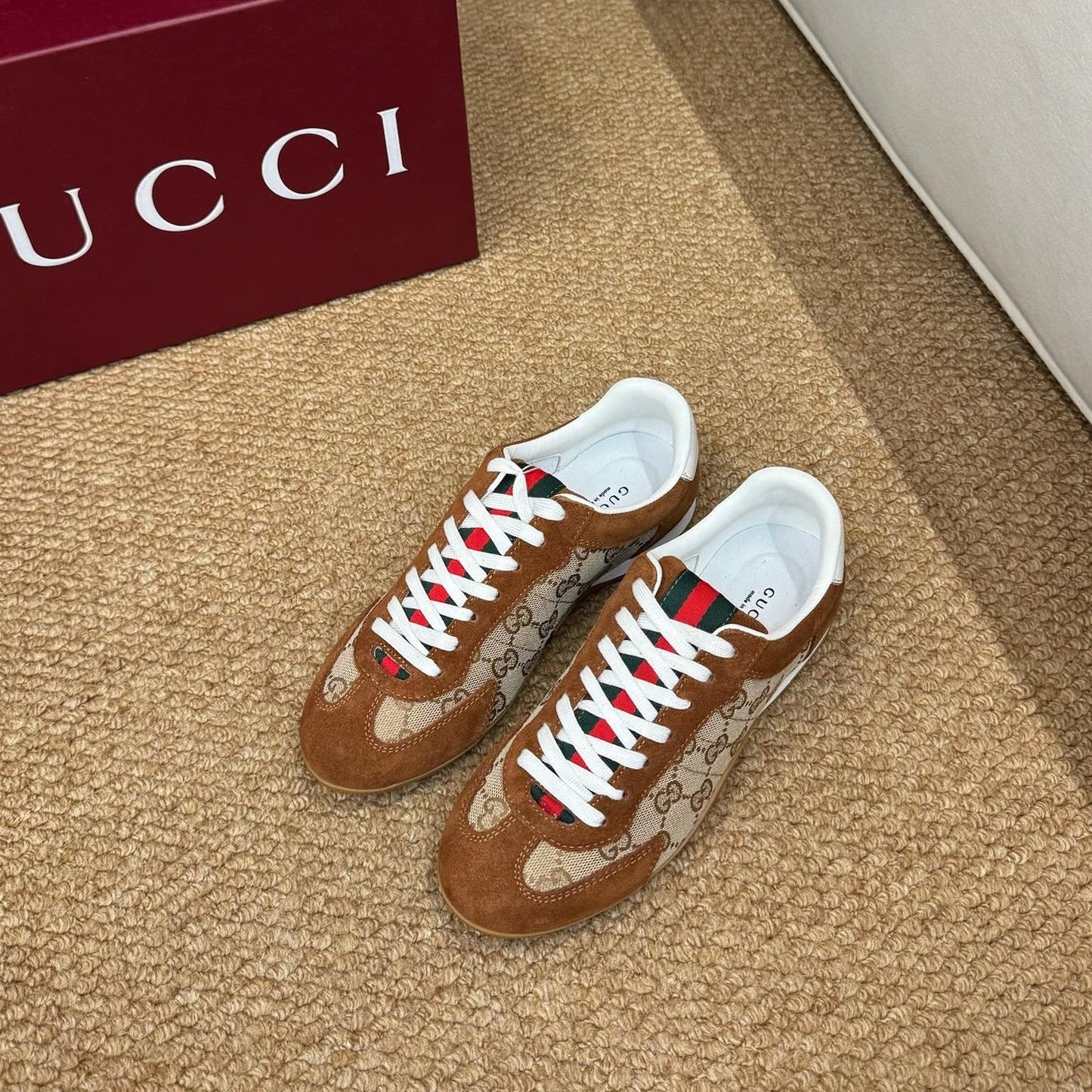 GG 26s Shift Sneakers Brown Suede Canvas 691475