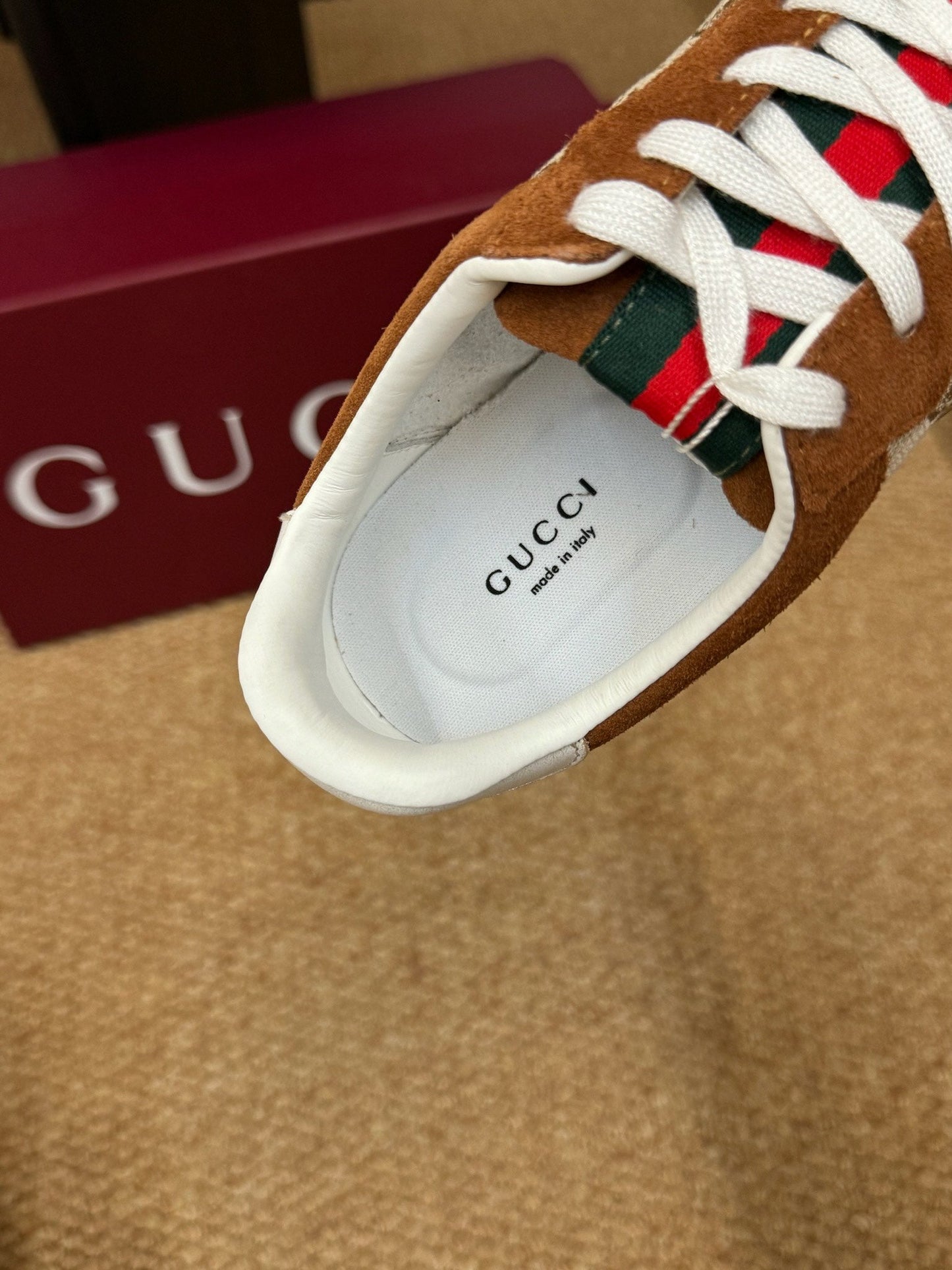 GG 26s Shift Sneakers Brown Suede Canvas 691475