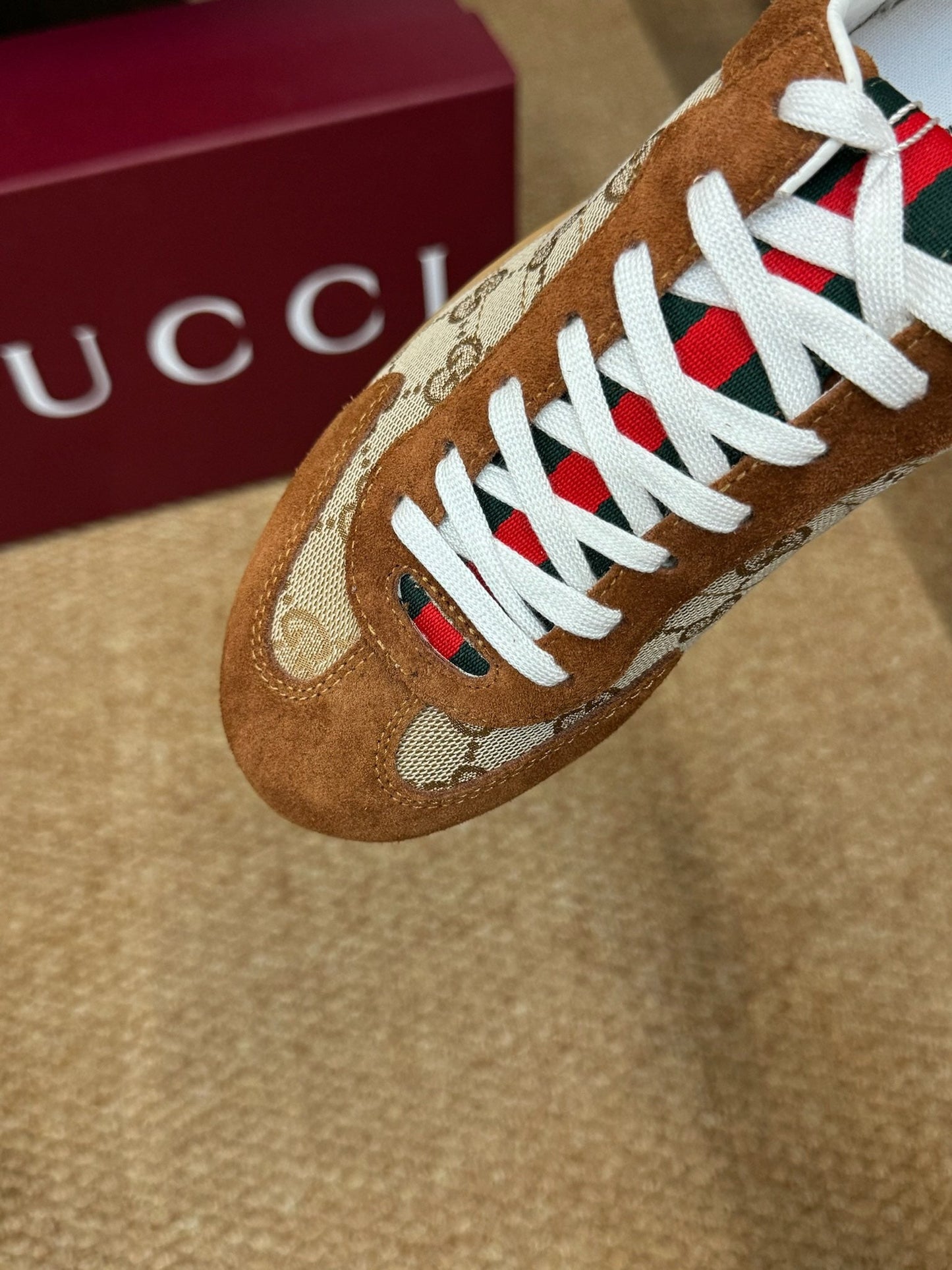 GG 26s Shift Sneakers Brown Suede Canvas 691475
