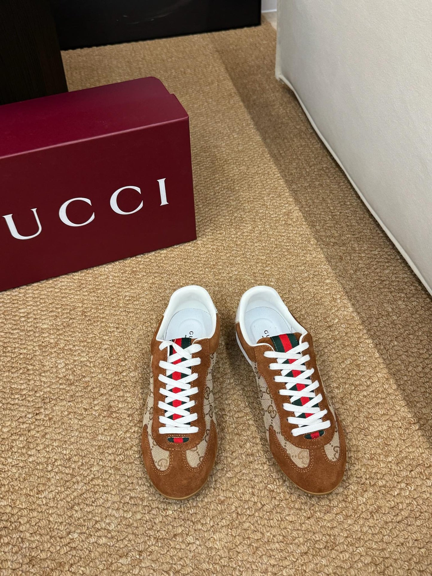 GG 26s Shift Sneakers Brown Suede Canvas 691475