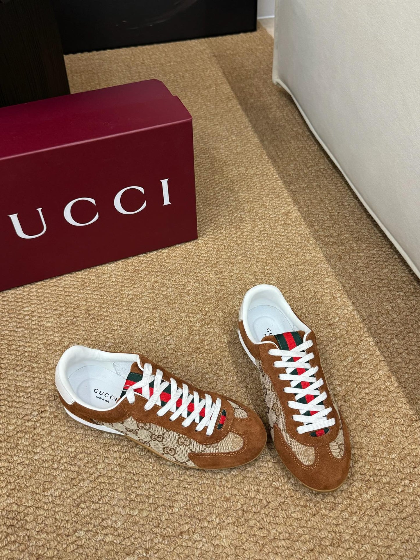 GG 26s Shift Sneakers Brown Suede Canvas 691475