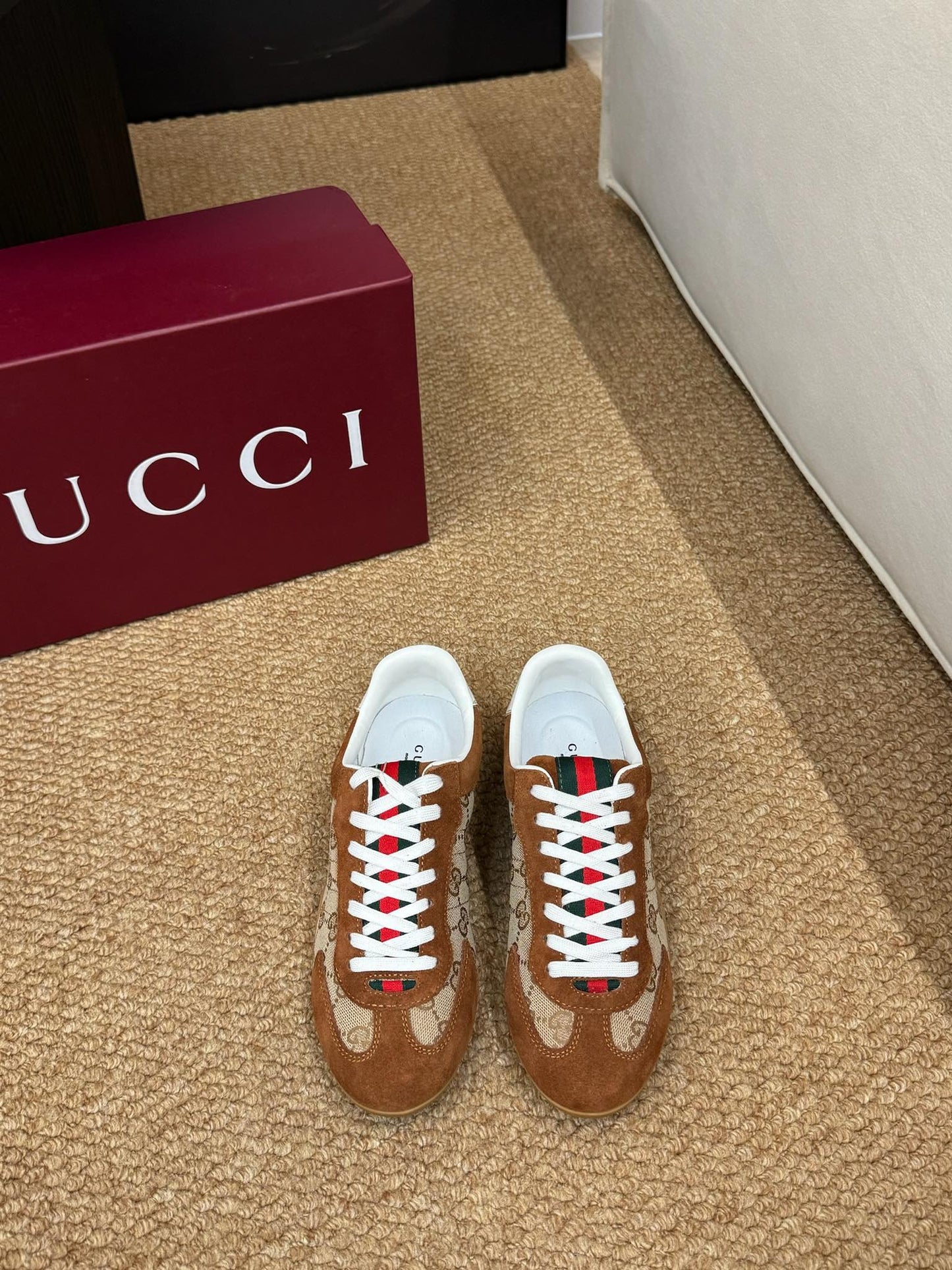 GG 26s Shift Sneakers Brown Suede Canvas 691475