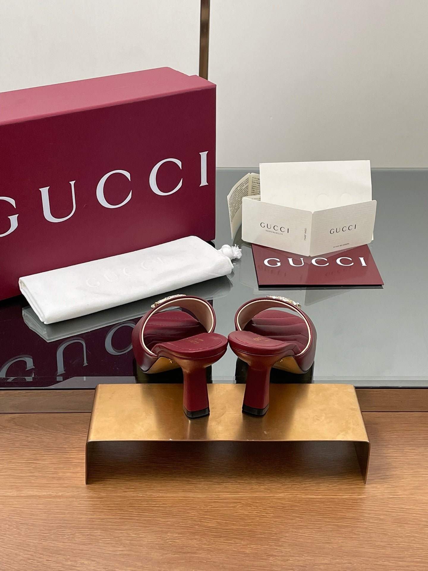 GG Canvas Mid-Heel Mules 7.5cm Burgundy Sheepskin 646482