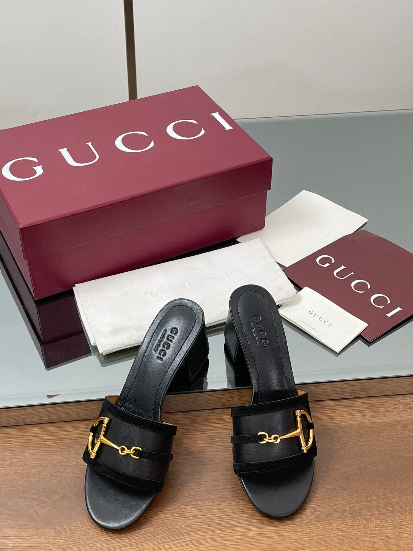 GG D-Shaped Sandals 5.5cm Black Suede Sheepskin 646473