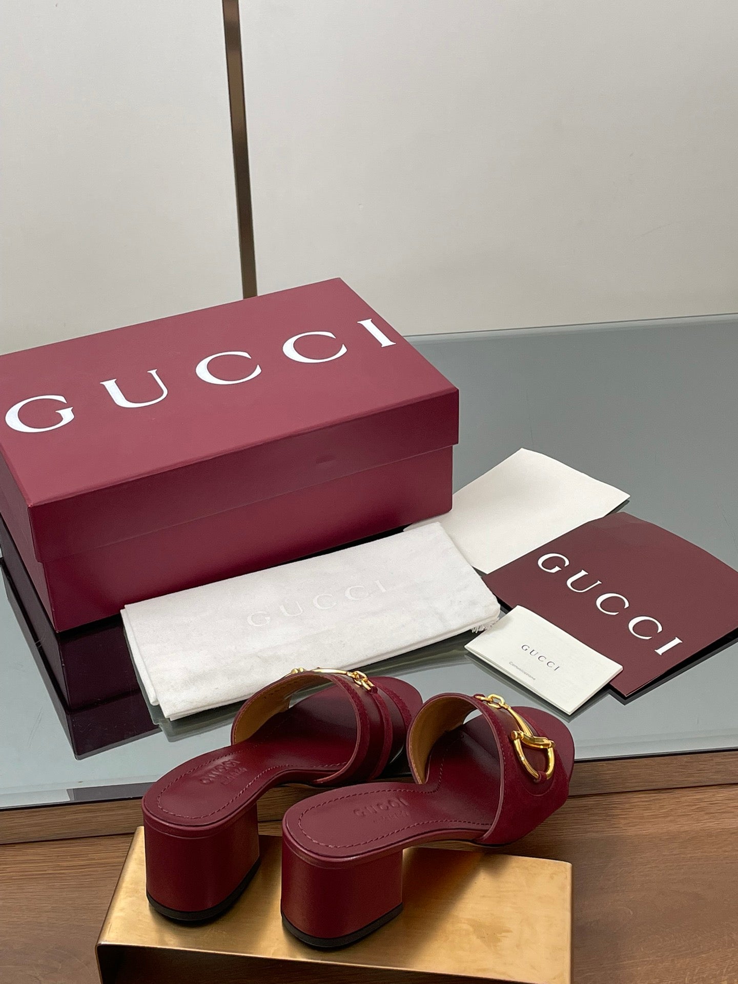 GG D-Shaped Sandals 5.5cm Burgundy Suede Sheepskin 646474