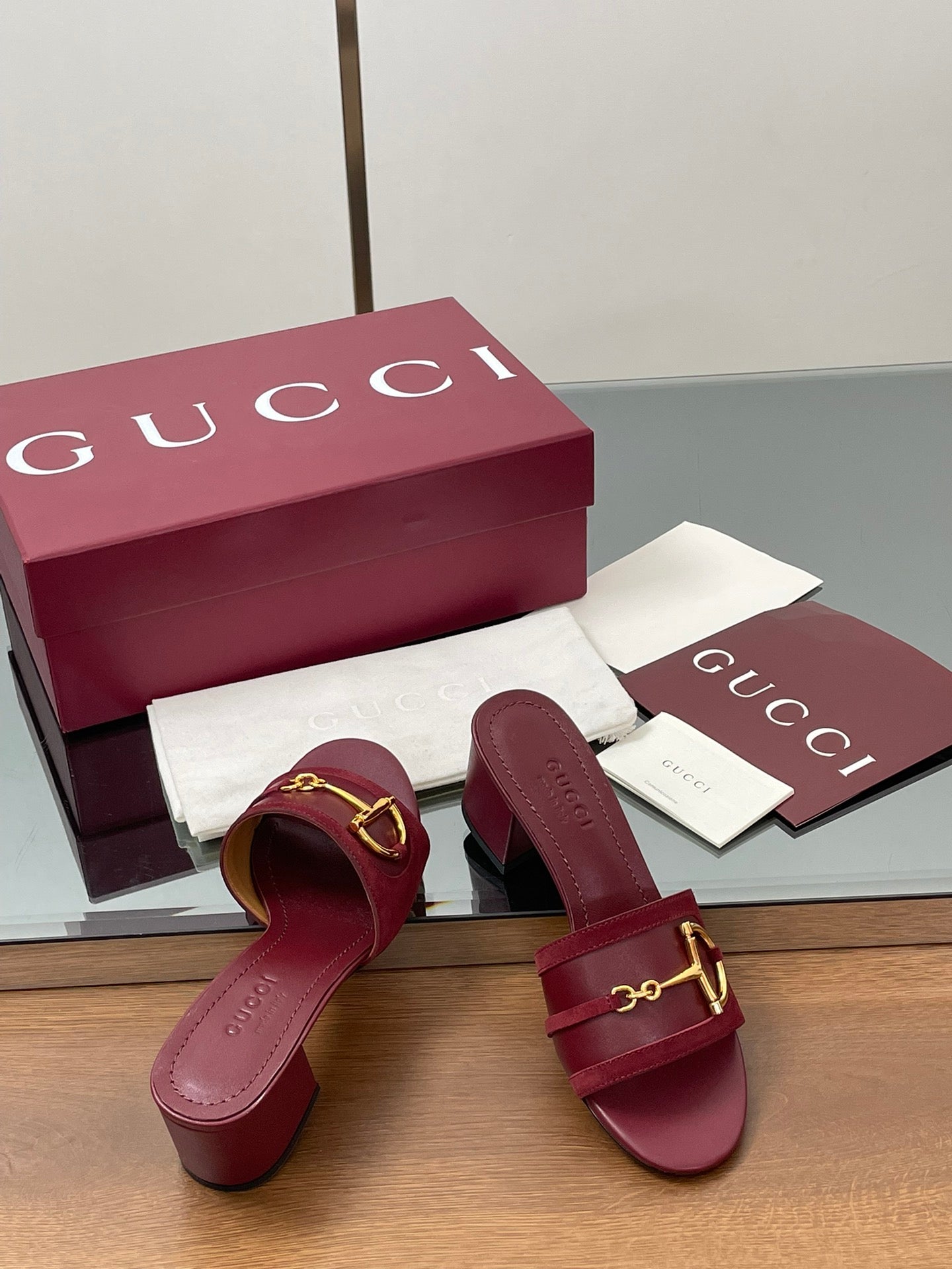 GG D-Shaped Sandals 5.5cm Burgundy Suede Sheepskin 646474