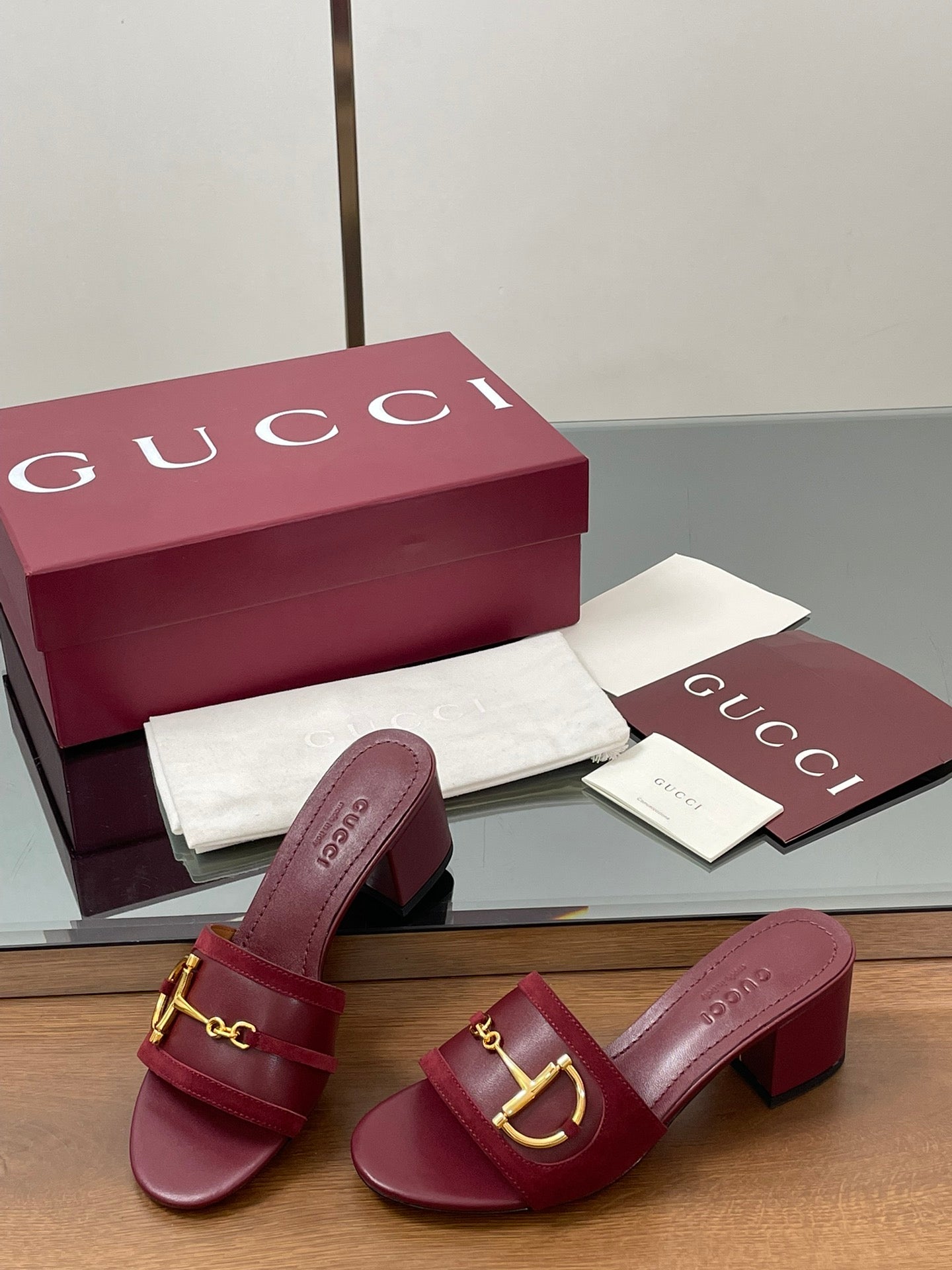 GG D-Shaped Sandals 5.5cm Burgundy Suede Sheepskin 646474
