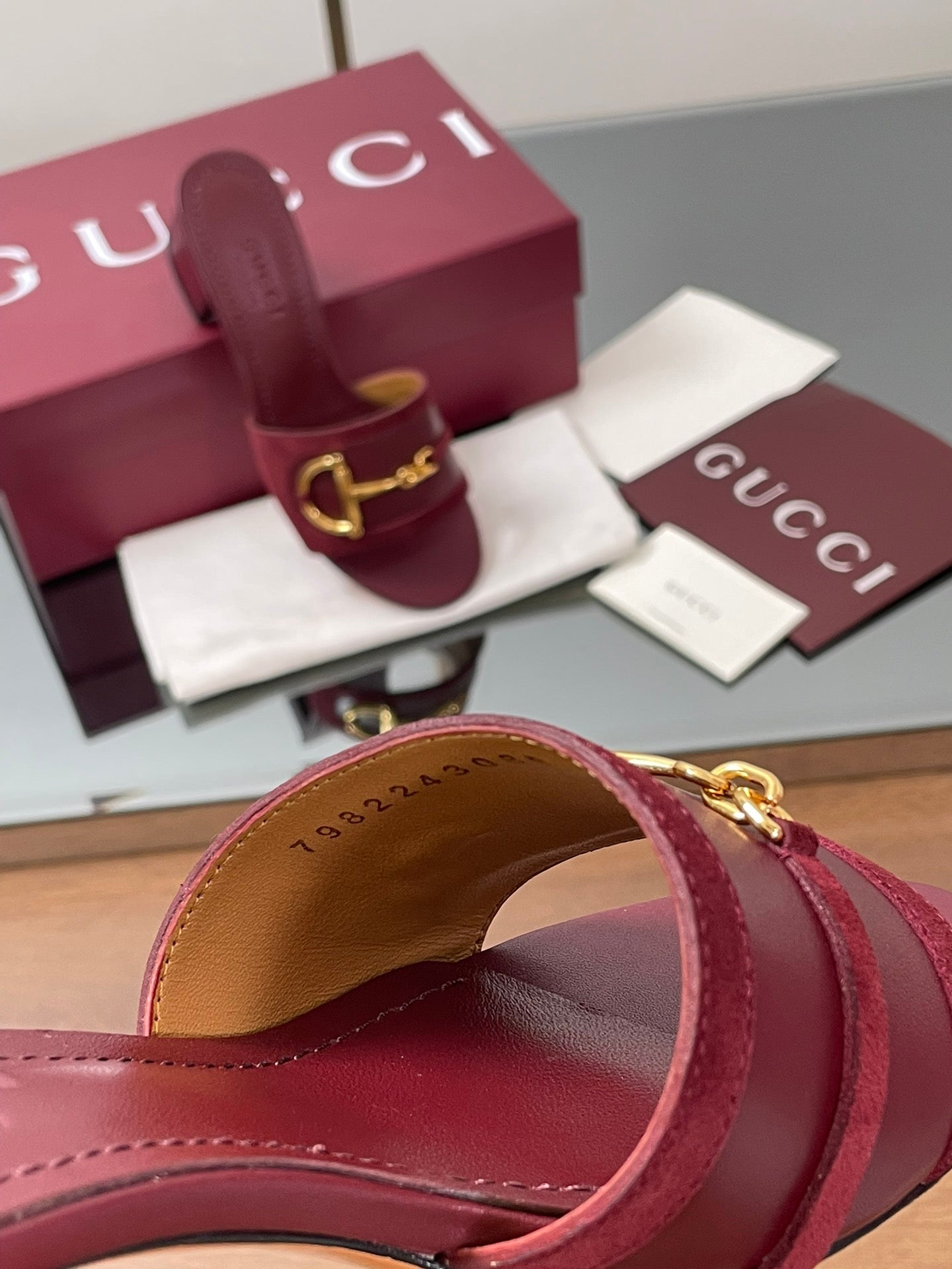 GG D-Shaped Sandals 5.5cm Burgundy Suede Sheepskin 646474