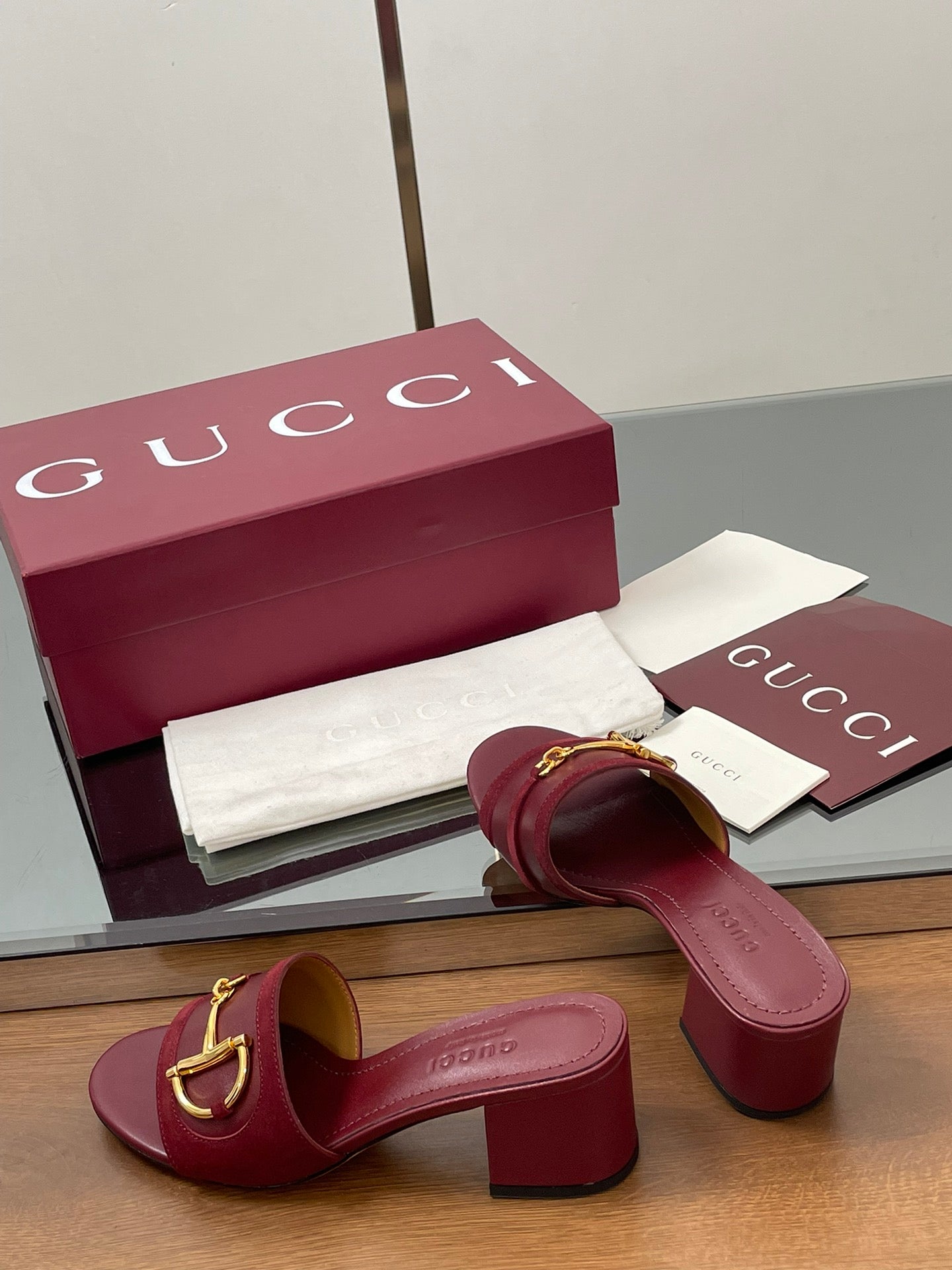 GG D-Shaped Sandals 5.5cm Burgundy Suede Sheepskin 646474