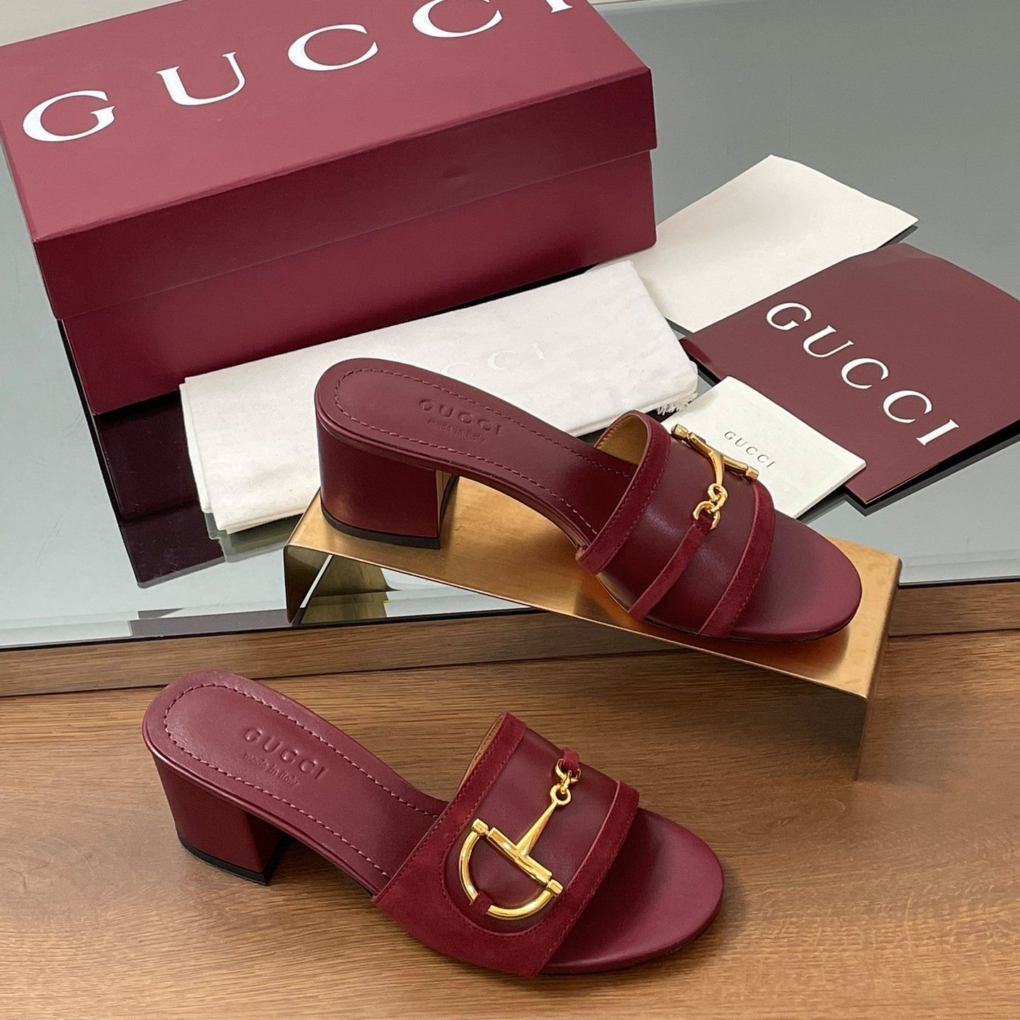 GG D-Shaped Sandals 5.5cm Burgundy Suede Sheepskin 646474