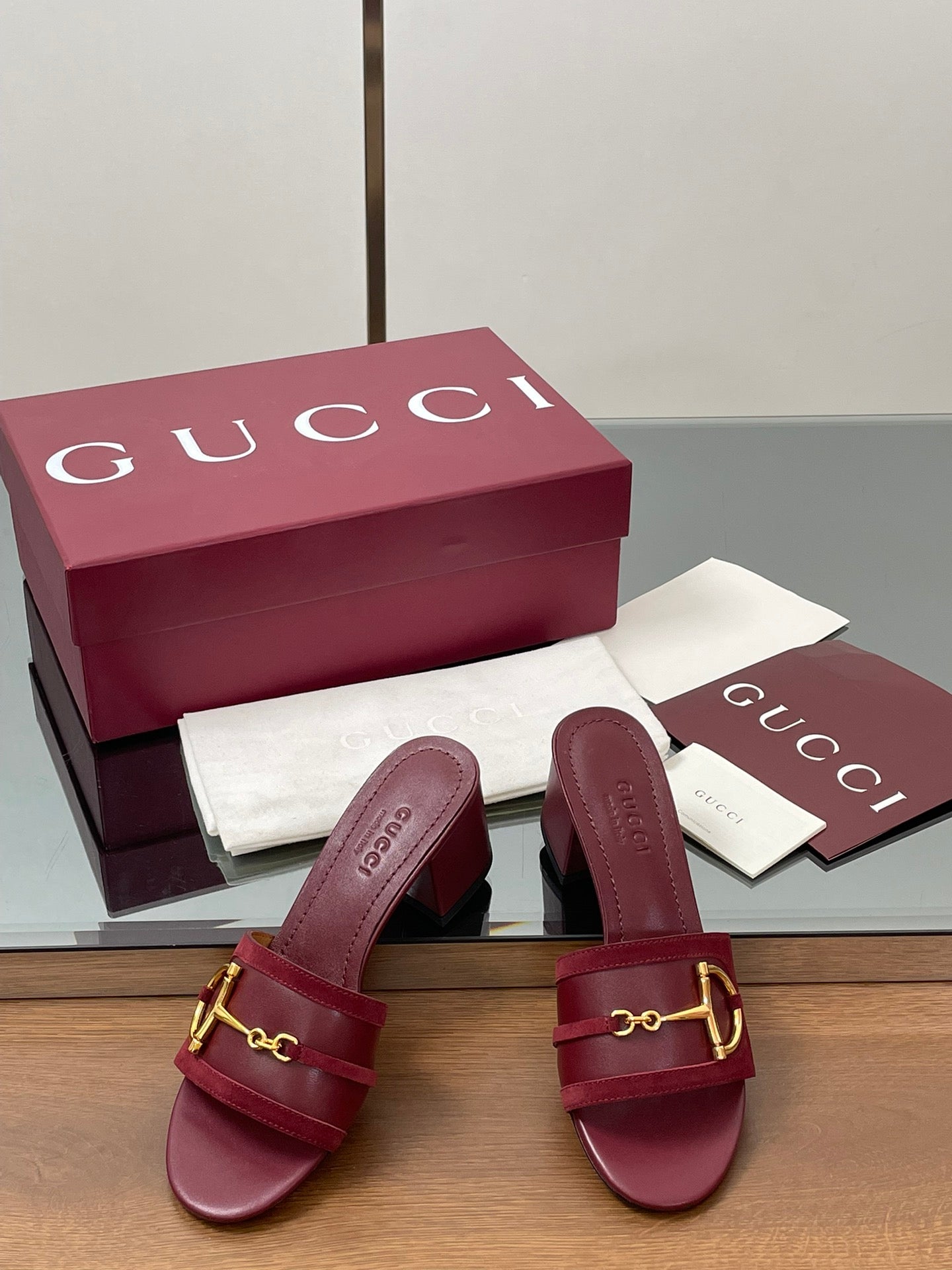 GG D-Shaped Sandals 5.5cm Burgundy Suede Sheepskin 646474