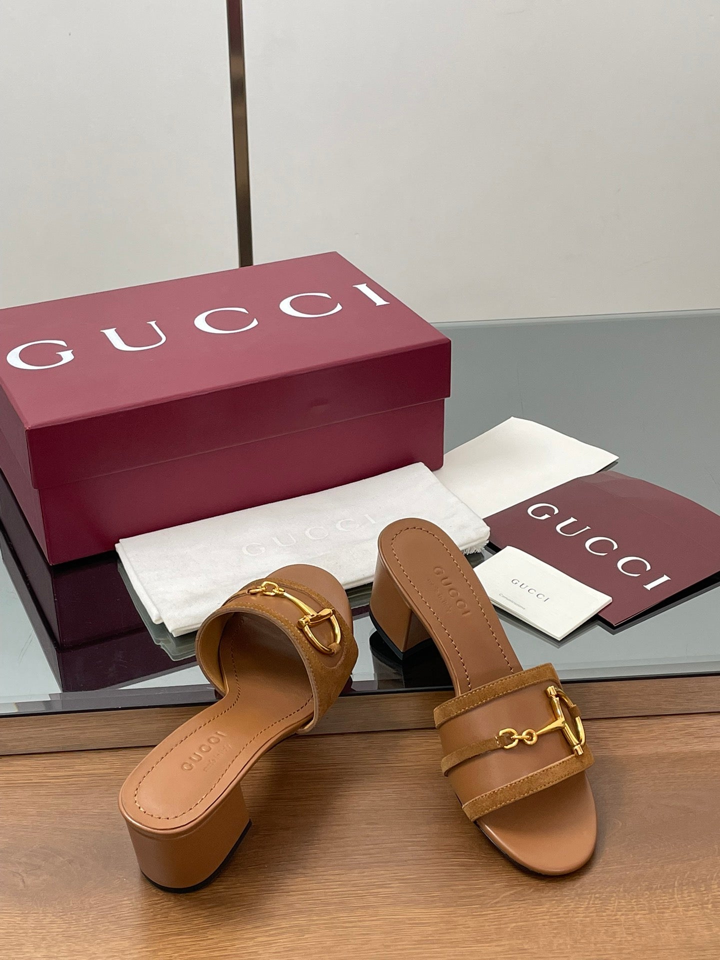 GG D-Shaped Sandals 5.5cm Brown Suede Sheepskin 646475