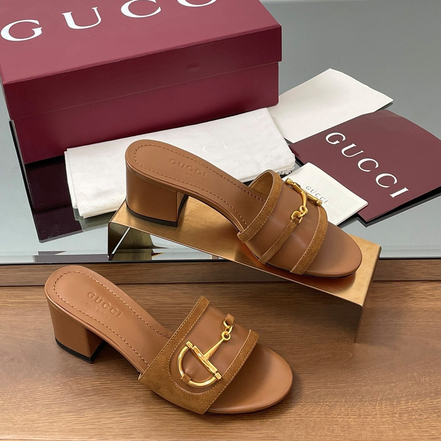 GG D-Shaped Sandals 5.5cm Brown Suede Sheepskin 646475