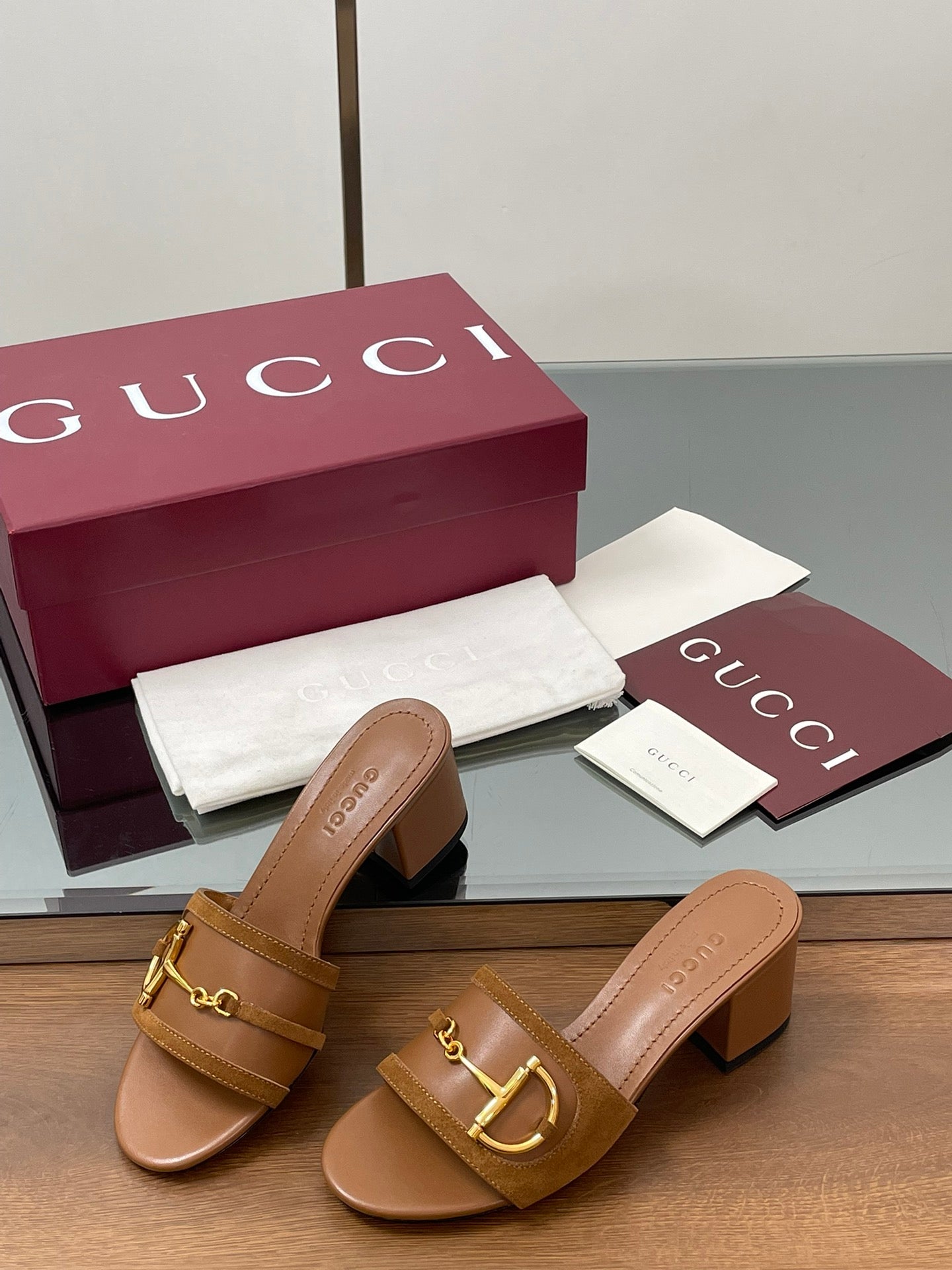 GG D-Shaped Sandals 5.5cm Brown Suede Sheepskin 646475