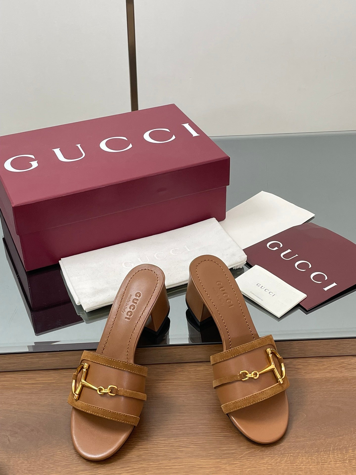 GG D-Shaped Sandals 5.5cm Brown Suede Sheepskin 646475