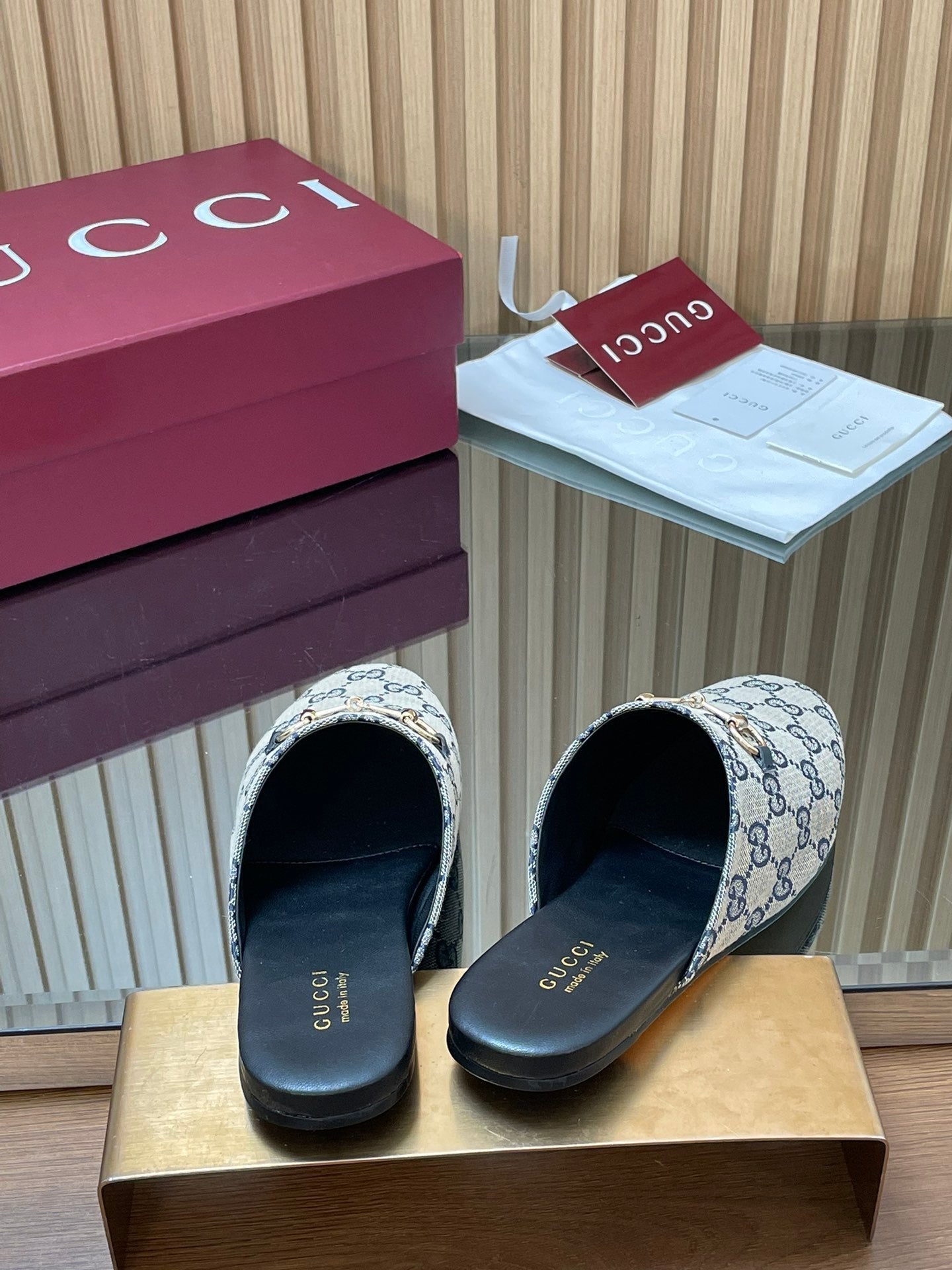 Gucci 25 Horsebit Mule Blue Grey GG Suede 563074