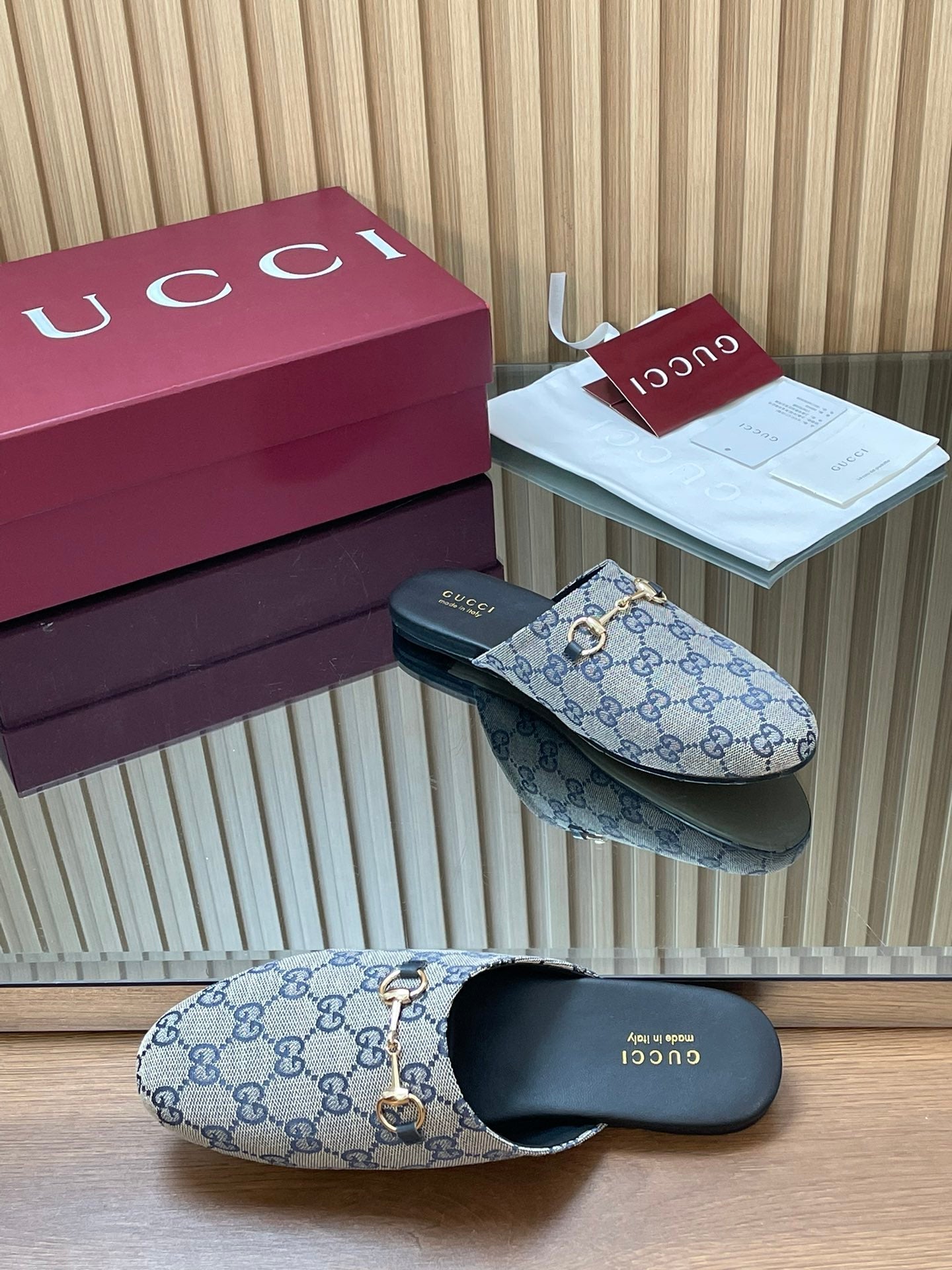 Gucci 25 Horsebit Mule Blue Grey GG Suede 563074