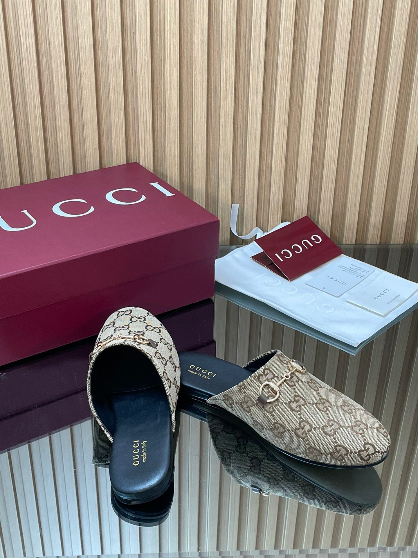 Gucci 25 Horsebit Mule Brown Beige GG Suede 563077