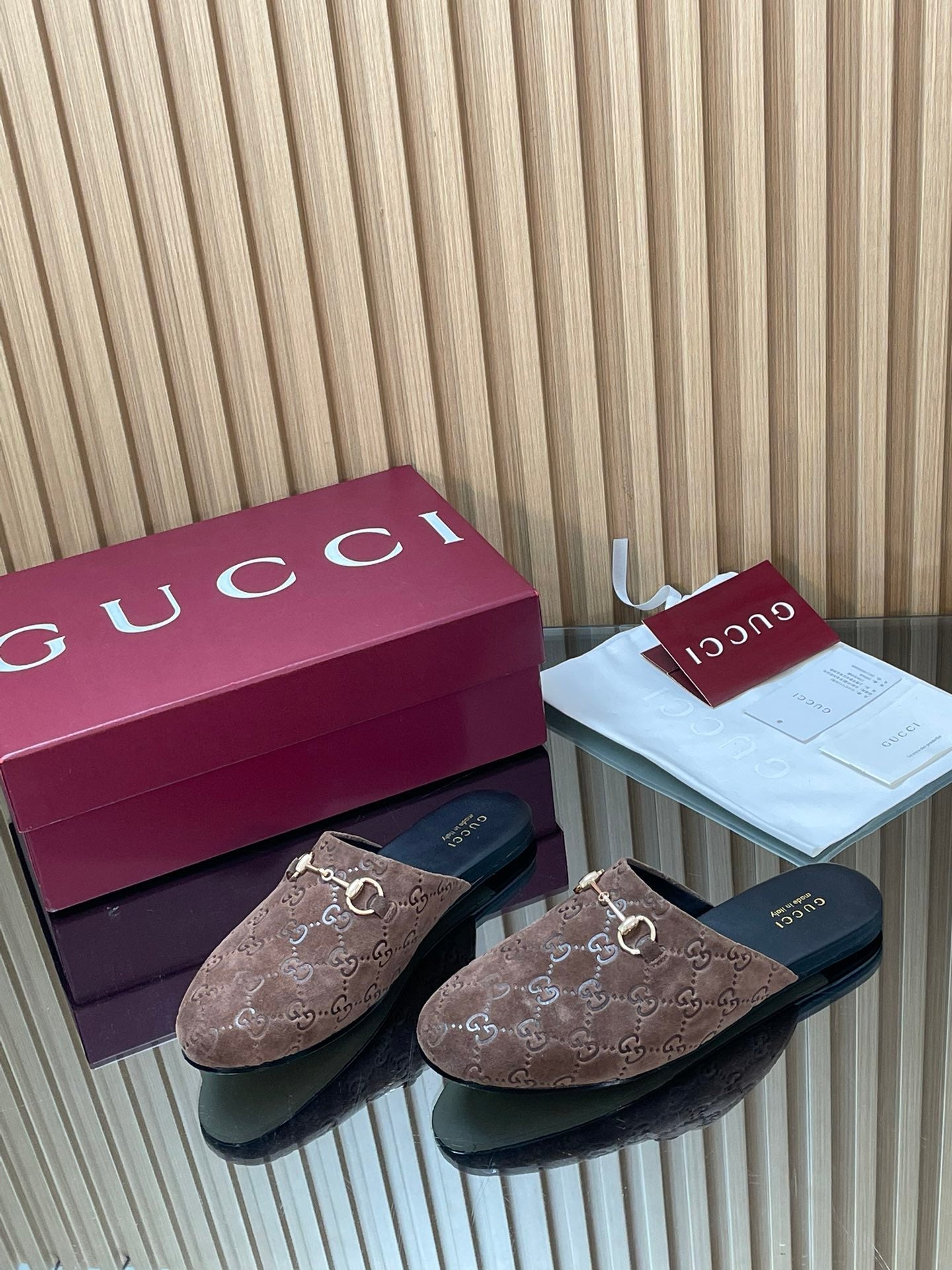 Gucci 25 Horsebit Coffee Brown Mule GG Suede 563081