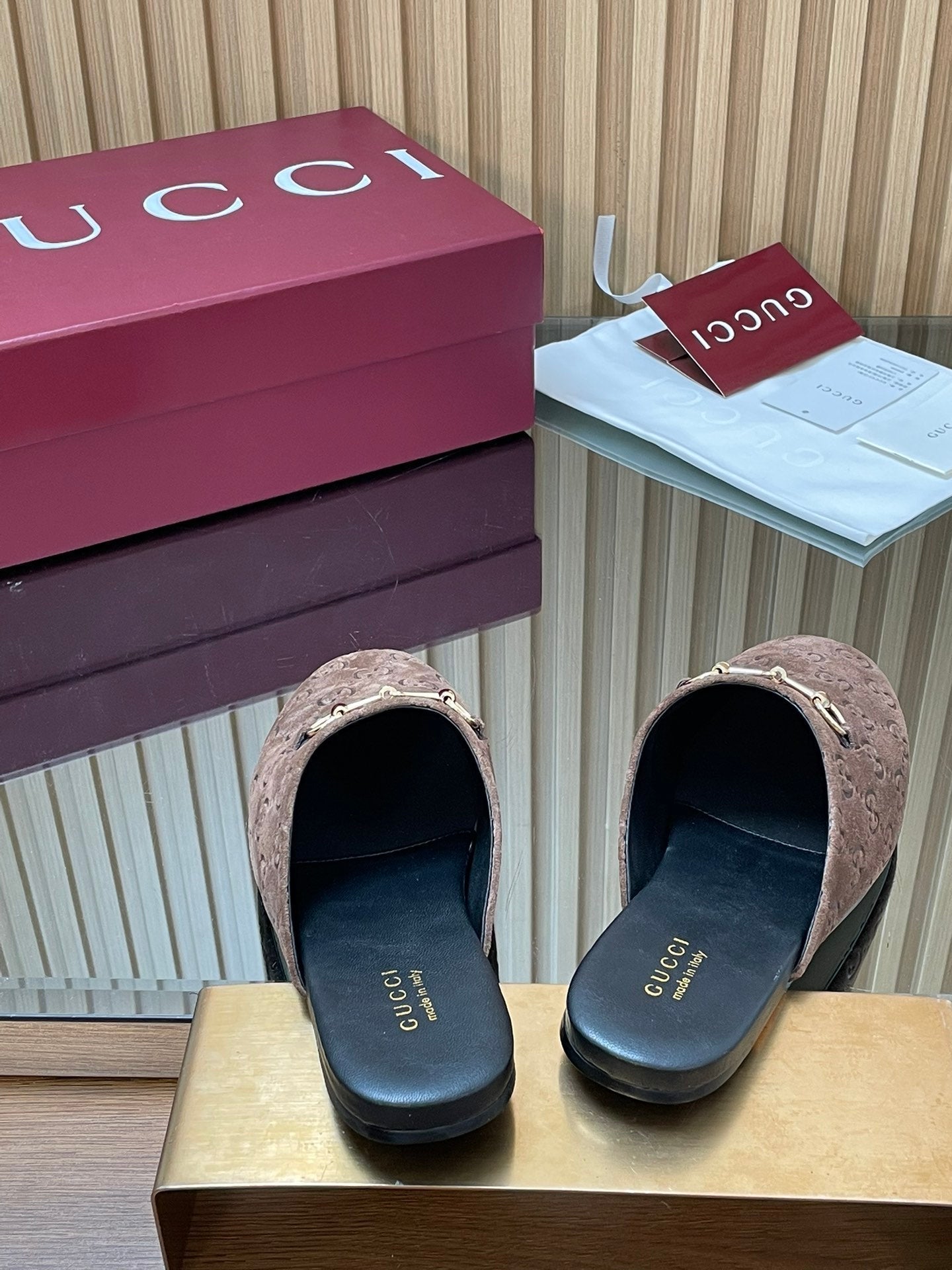 Gucci 25 Horsebit Coffee Brown Mule GG Suede 563081