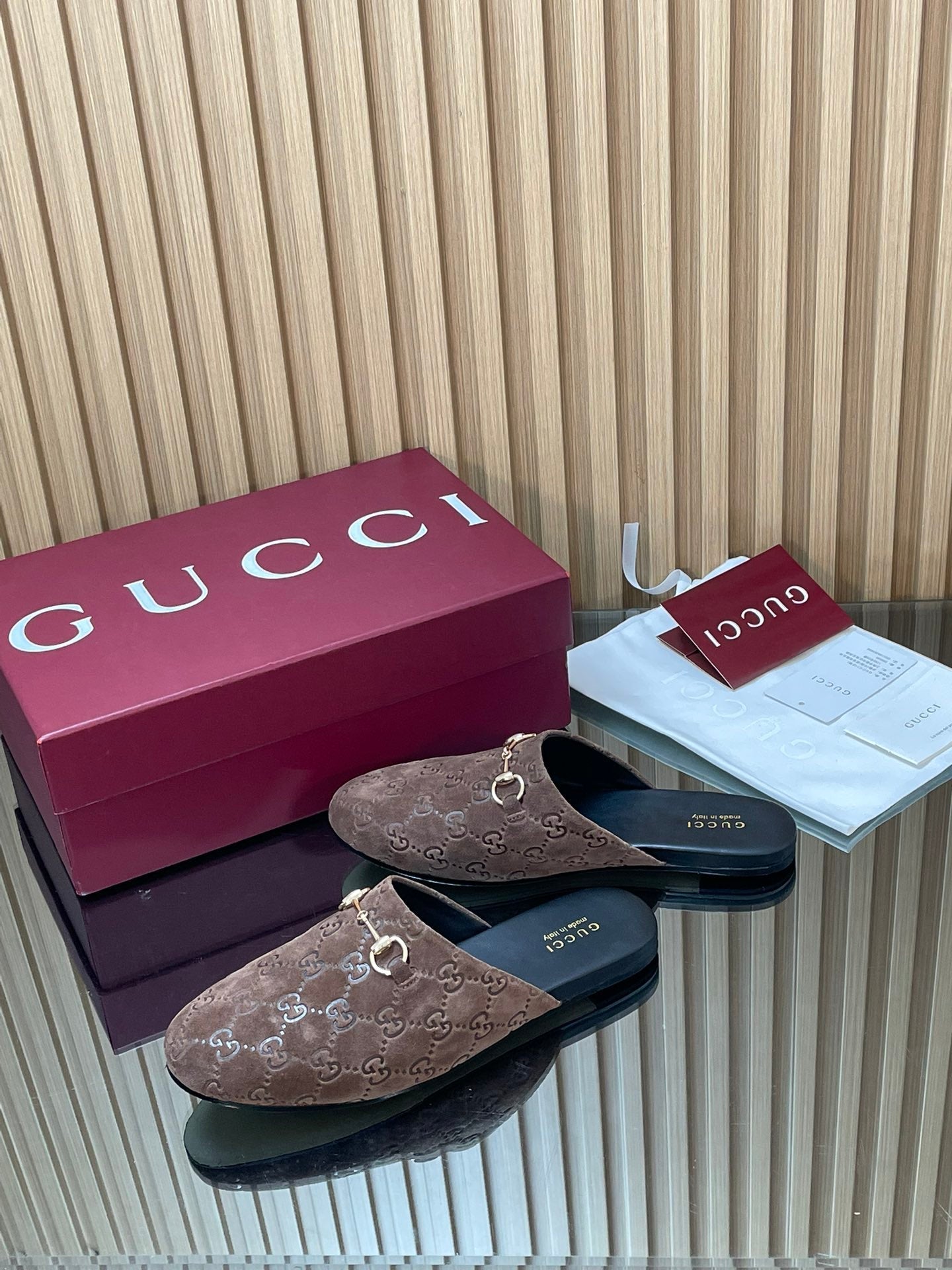 Gucci 25 Horsebit Coffee Brown Mule GG Suede 563081