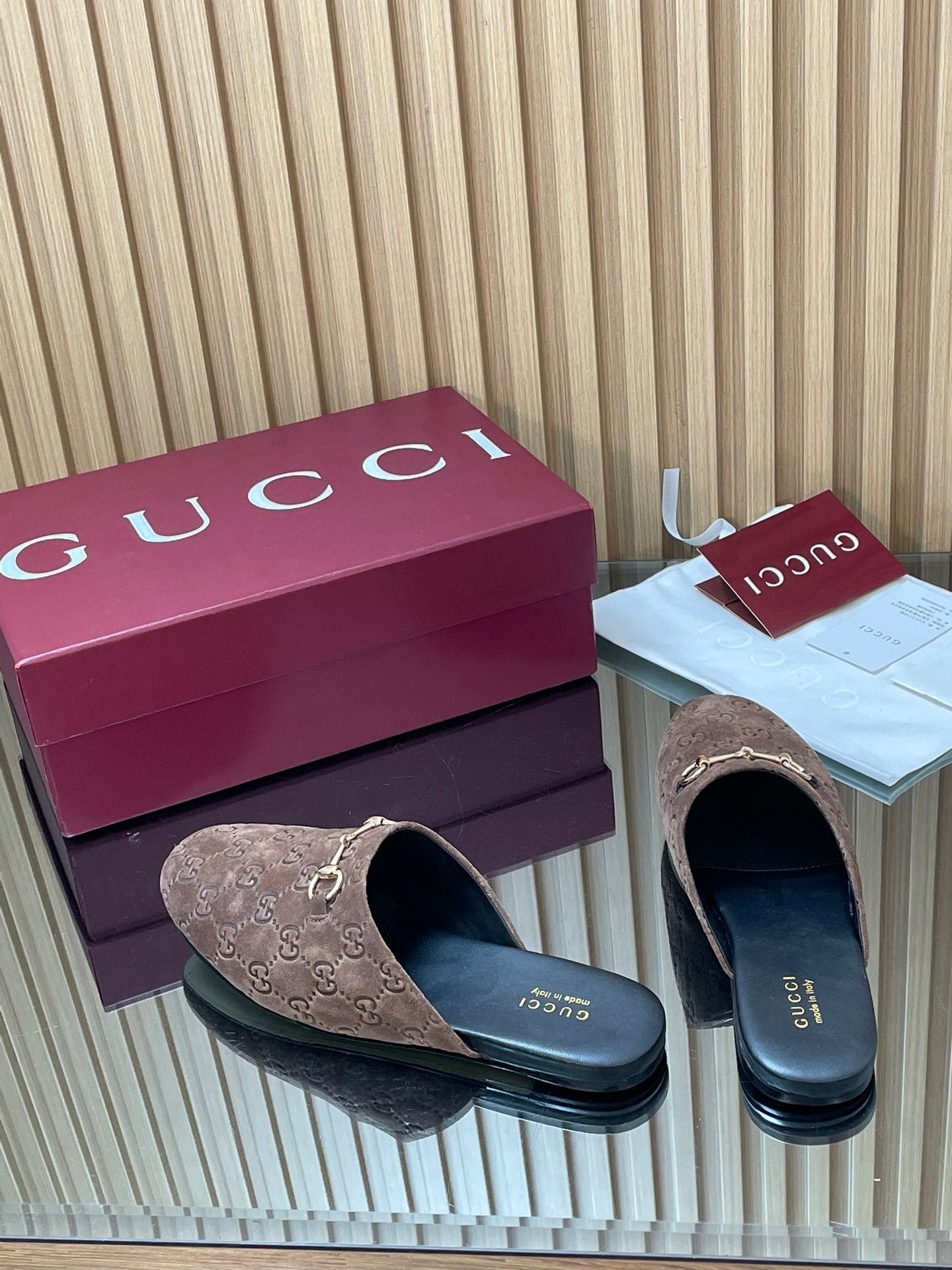 Gucci 25 Horsebit Coffee Brown Mule GG Suede 563081