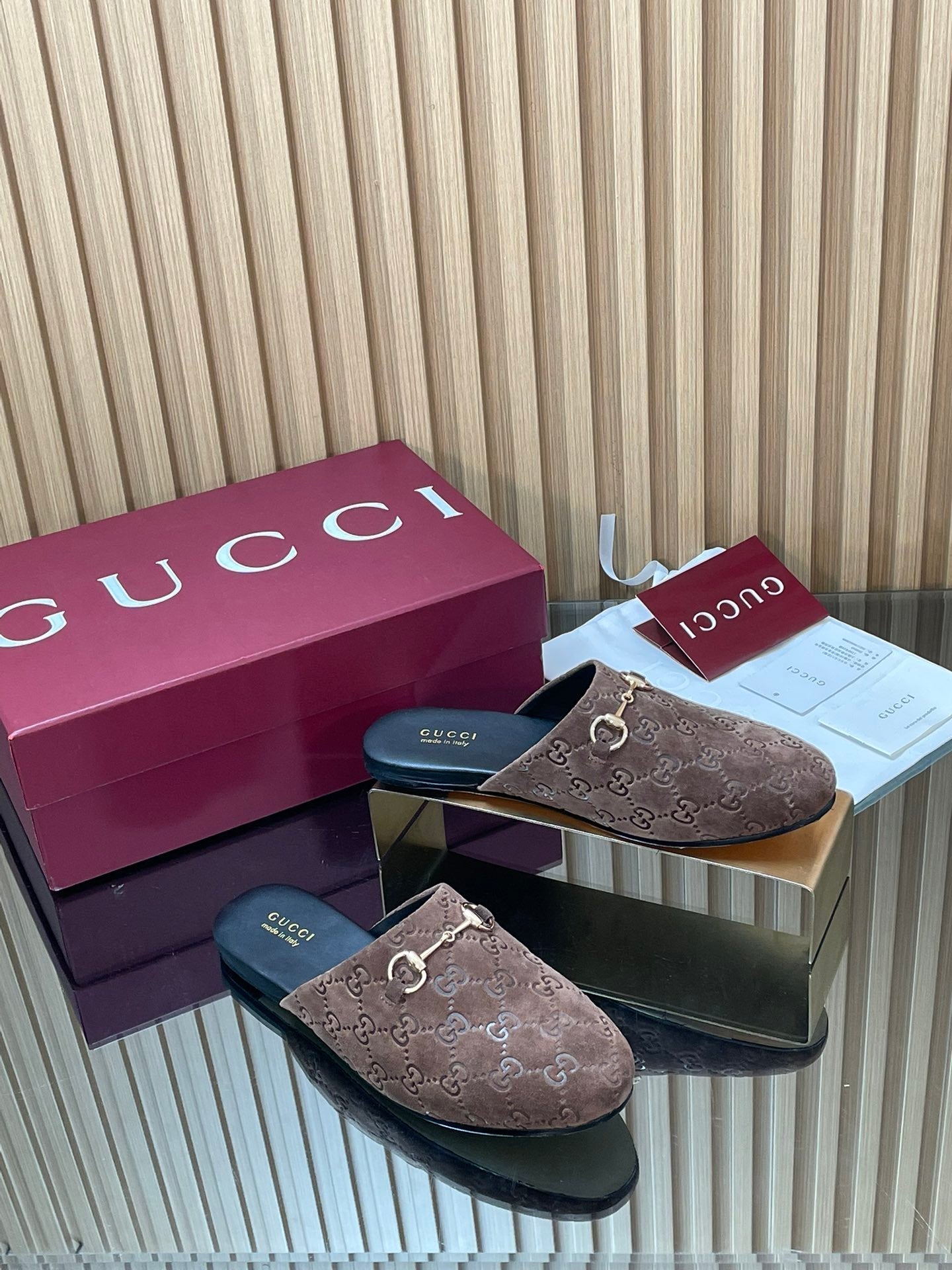 Gucci 25 Horsebit Coffee Brown Mule GG Suede 563081