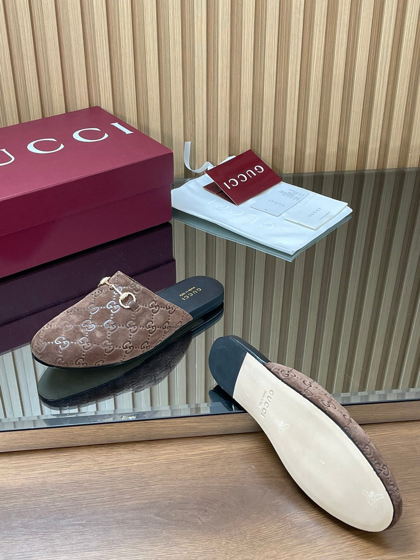 Gucci 25 Horsebit Coffee Brown Mule GG Suede 563081