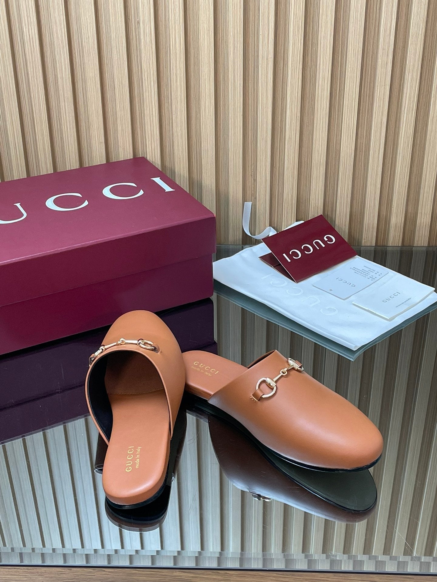 Gucci 25 Horsebit Mule Light Brown Gold Cowhide 563083