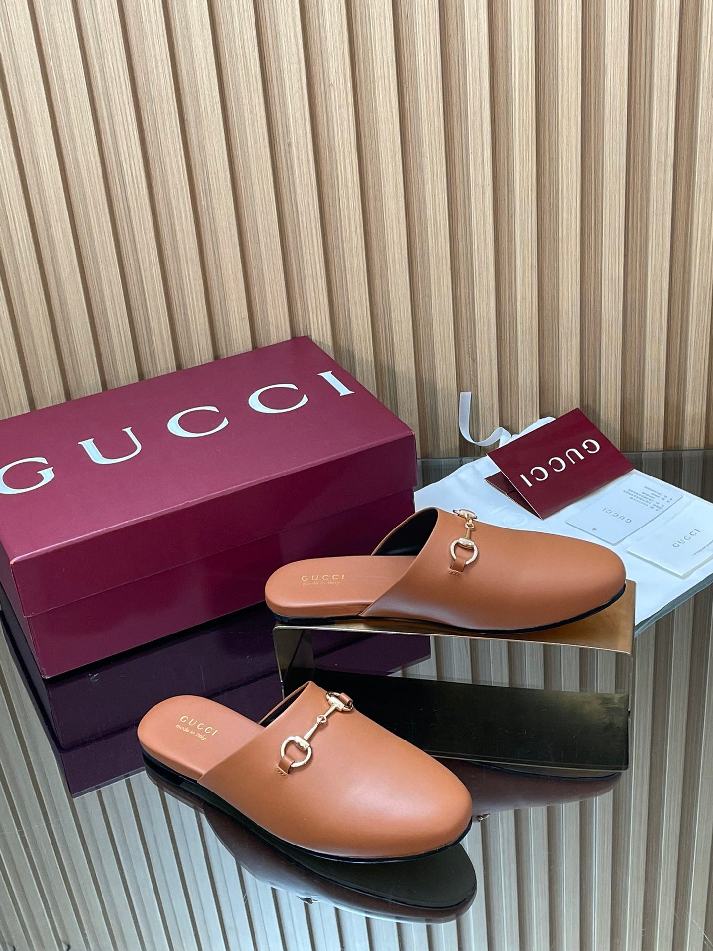 Gucci 25 Horsebit Mule Light Brown Gold Cowhide 563083