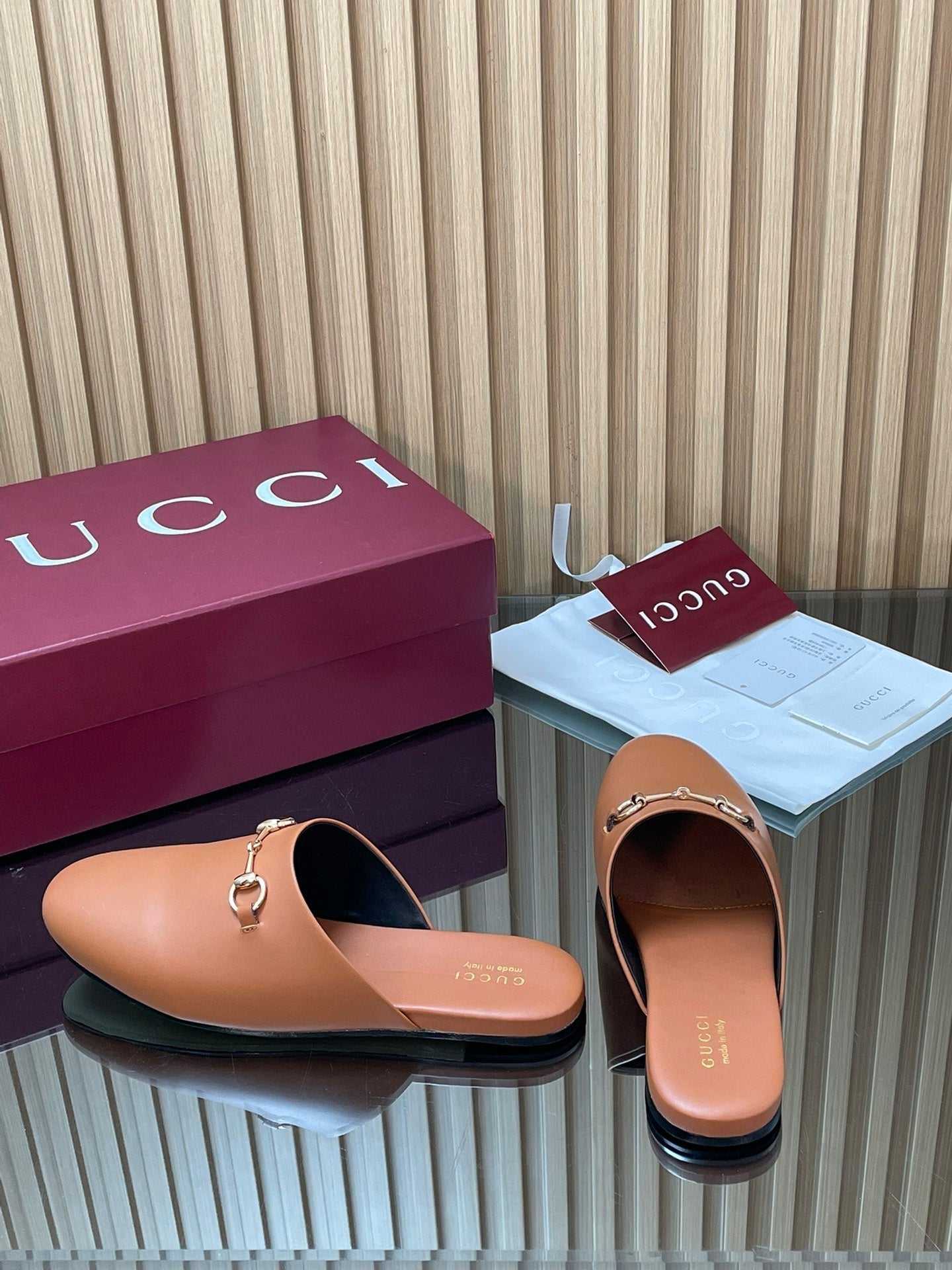 Gucci 25 Horsebit Mule Light Brown Gold Cowhide 563083