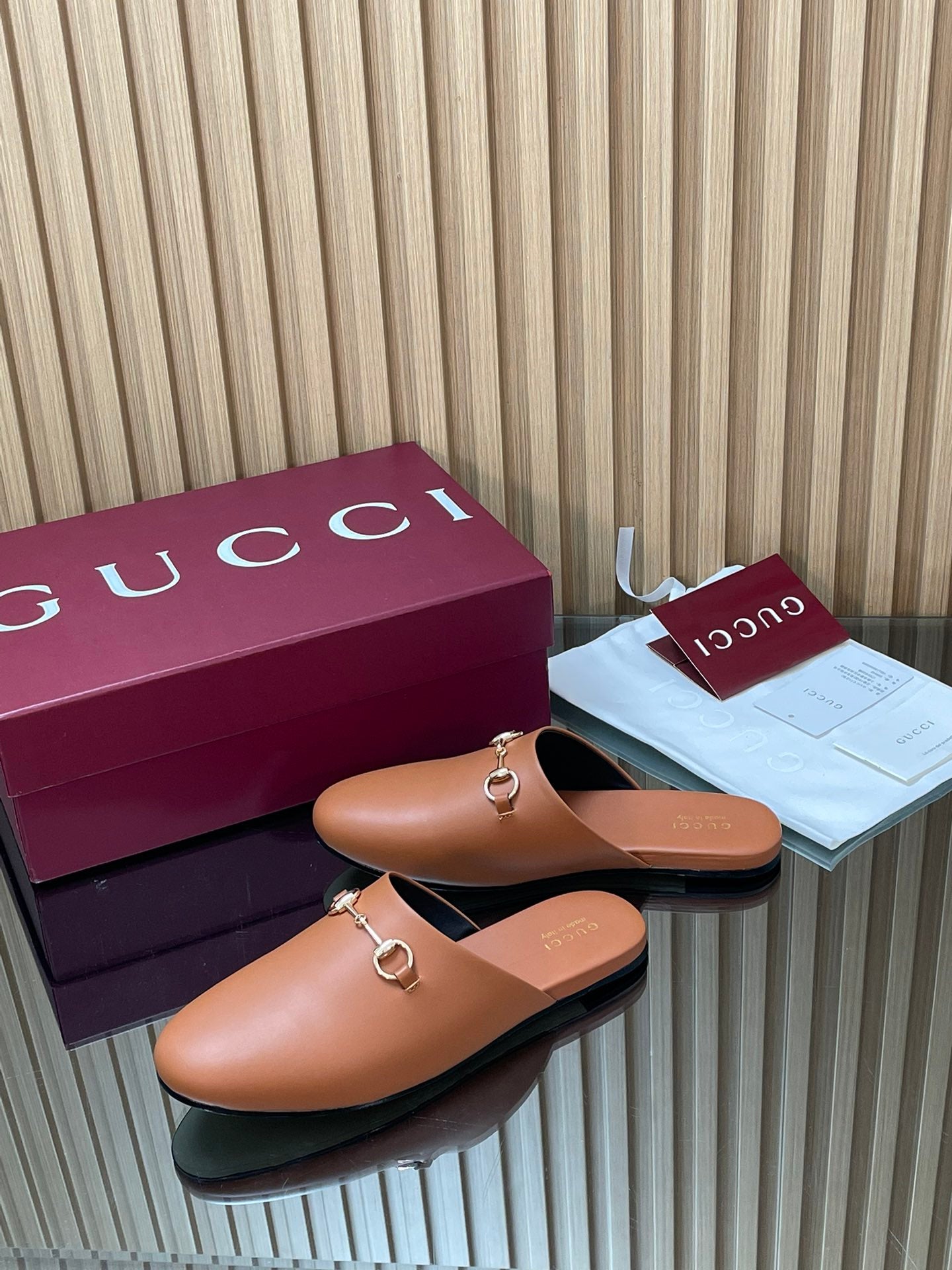 Gucci 25 Horsebit Mule Light Brown Gold Cowhide 563083