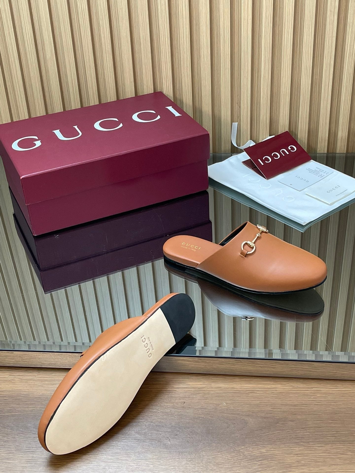 Gucci 25 Horsebit Mule Light Brown Gold Cowhide 563083