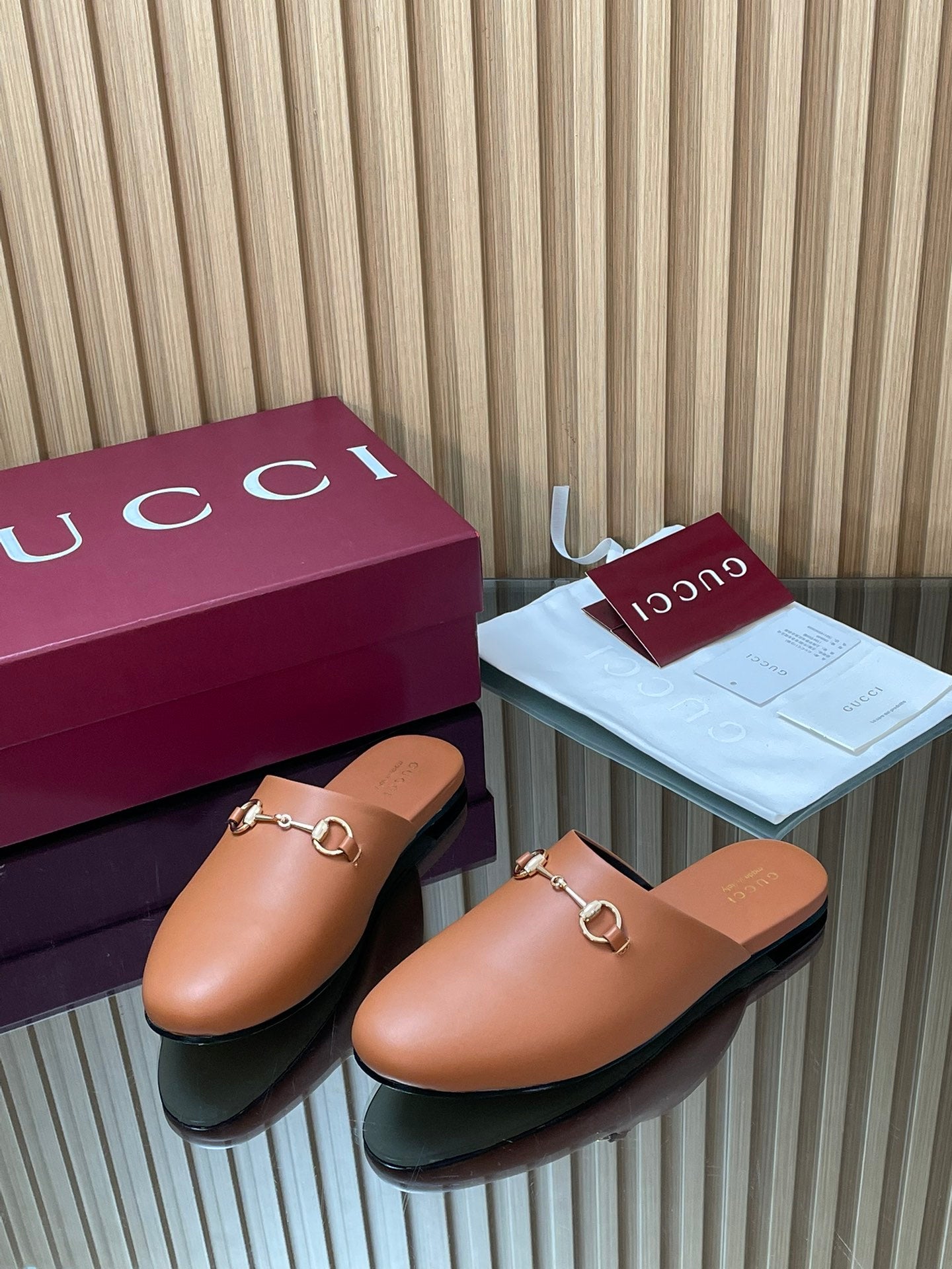 Gucci 25 Horsebit Mule Light Brown Gold Cowhide 563083