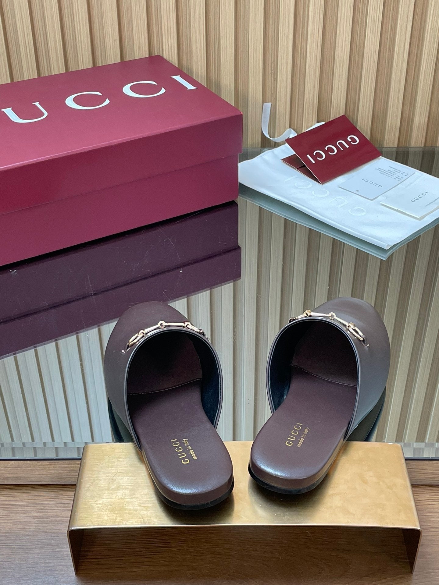Gucci 25 Horsebit Mule Dark Brown Gold Cowhide 563085